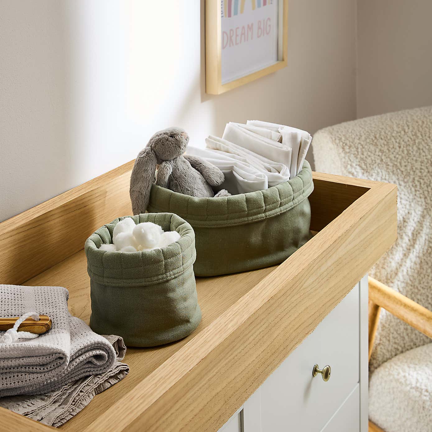 Set of 2 Sage Green Fabric Storage Baskets