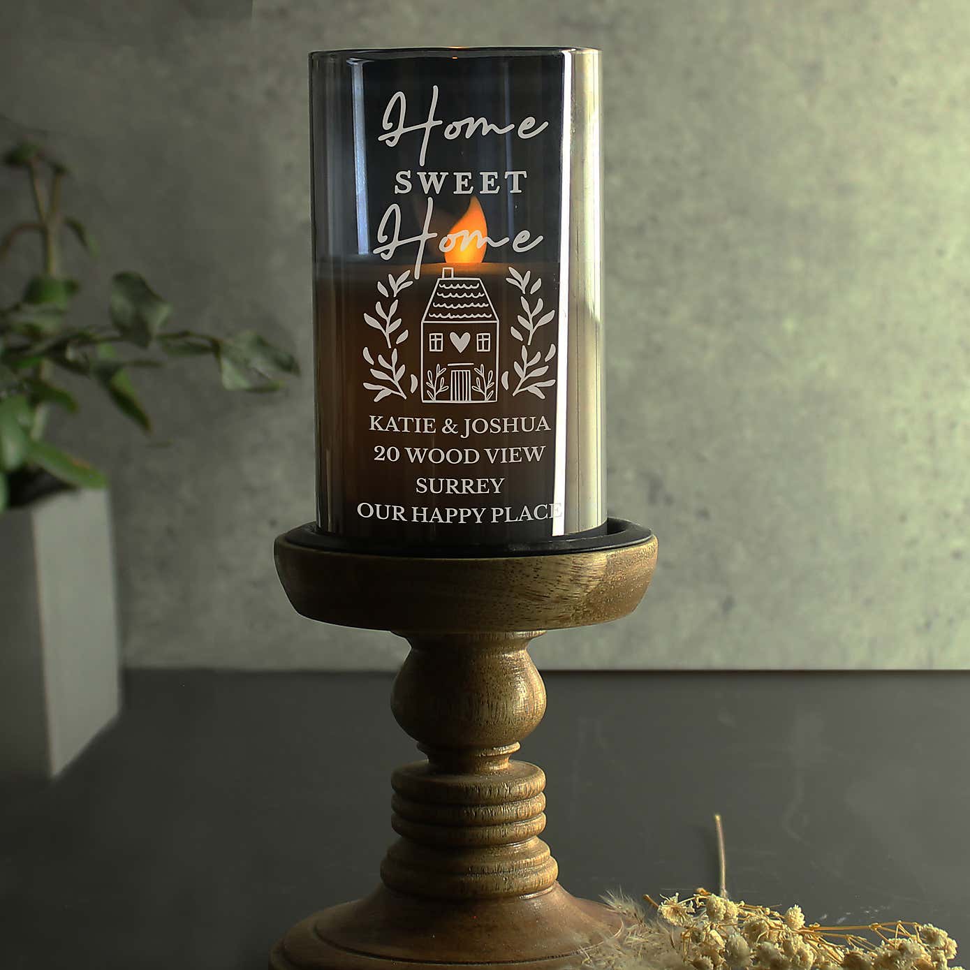 Personalised Home Smoked Glass LED Candle