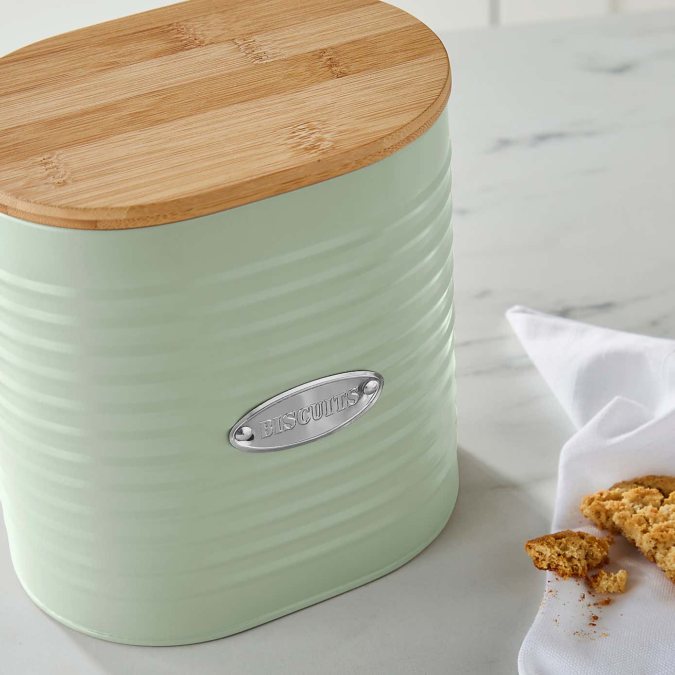 Metal Biscuit Canister with Badge Sage