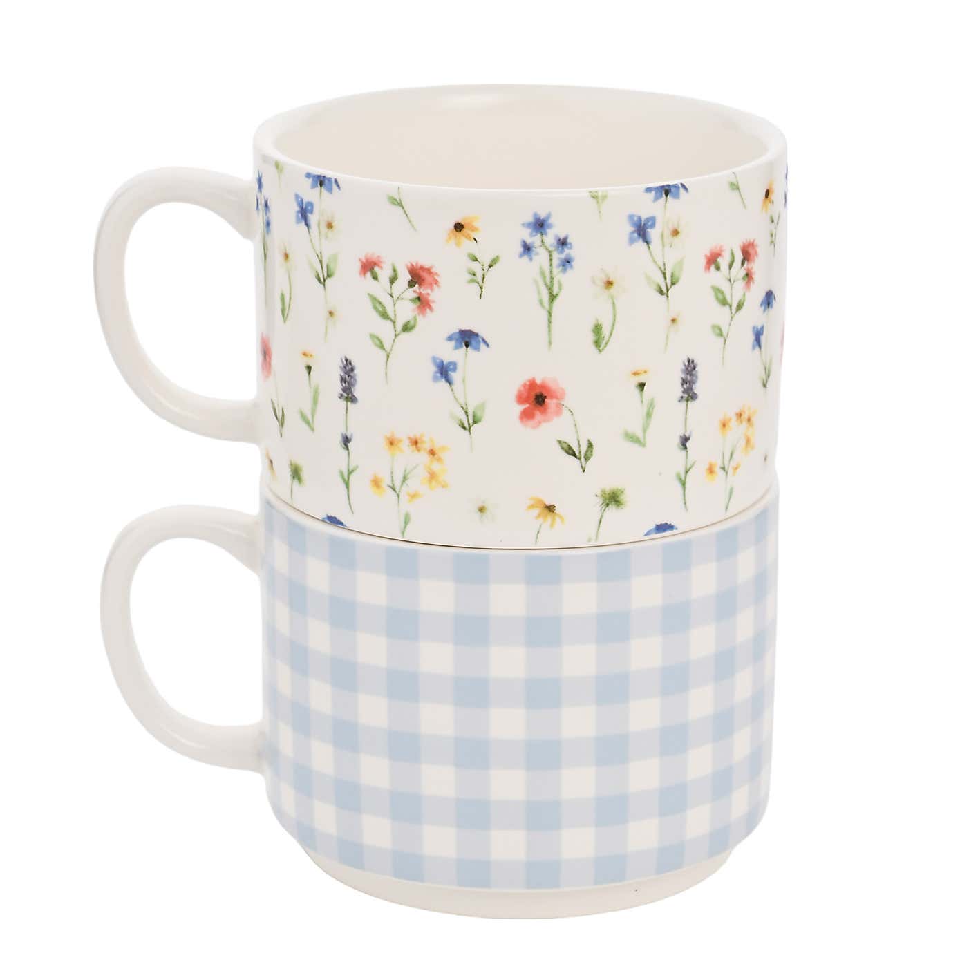 Eggs Traordinary Gifting Set of 2 Gingham and Flower Stacking Mugs