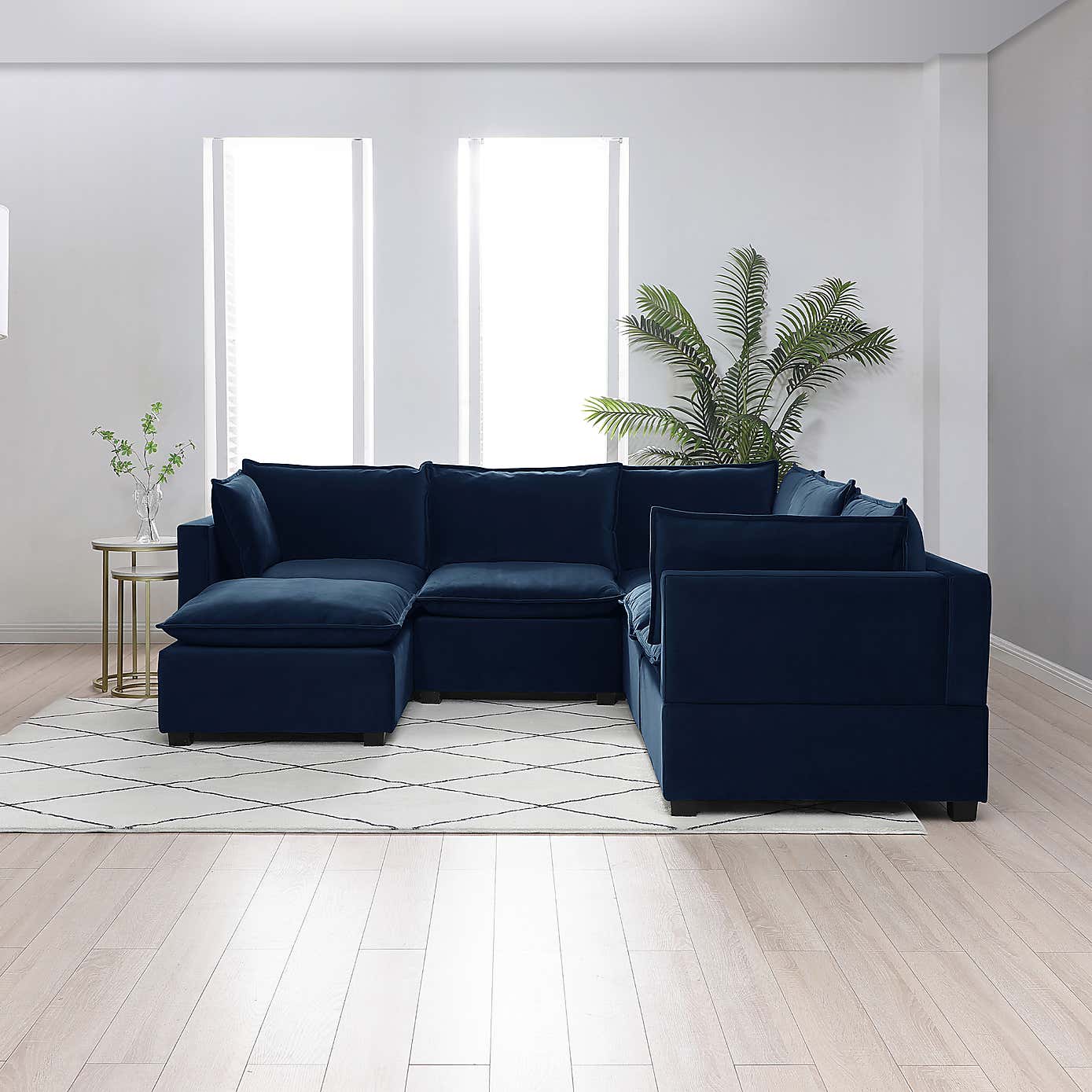 Moda Corner Modular Sofa with Chaise, Navy Velvet