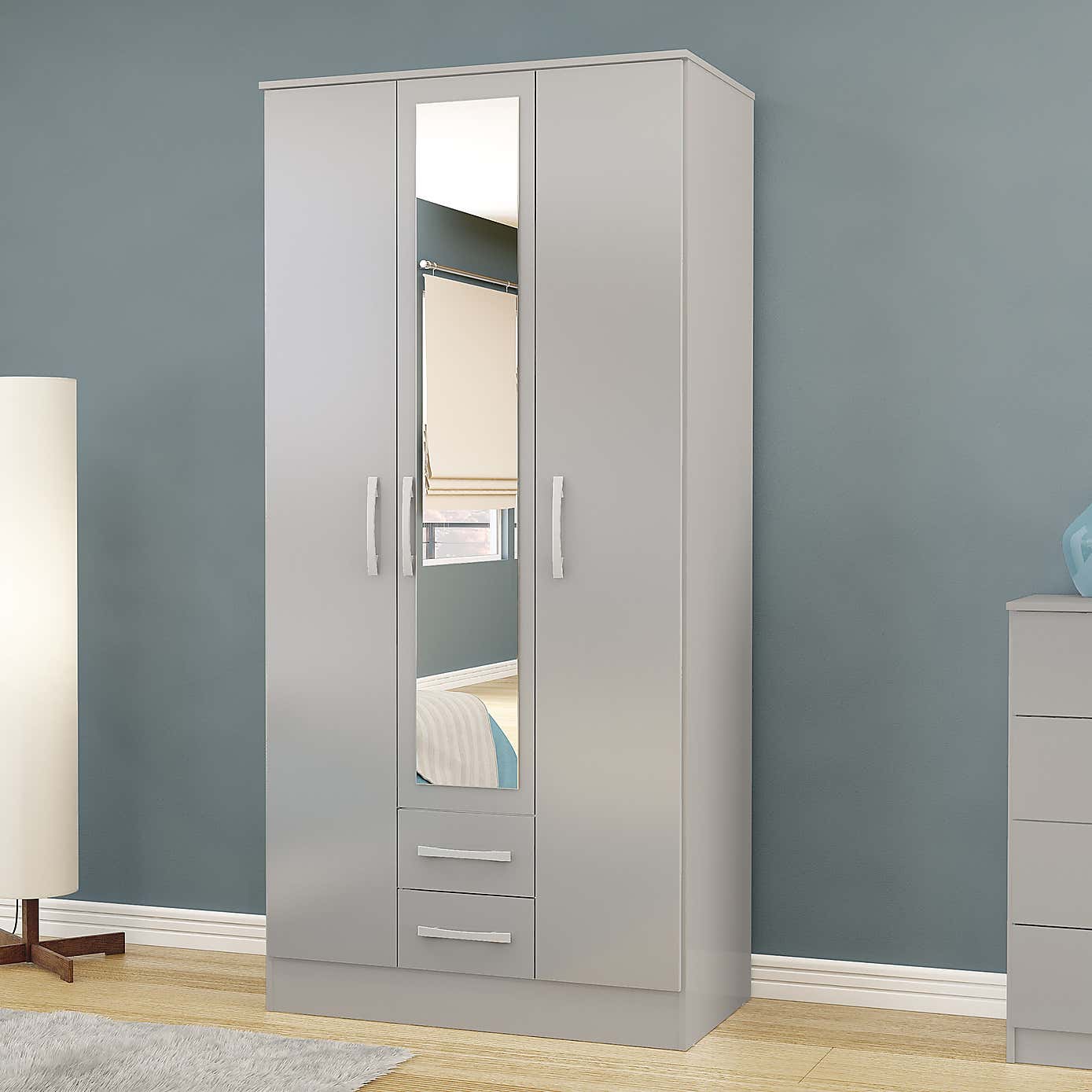 Lynx Grey Triple Mirrored Wardrobe