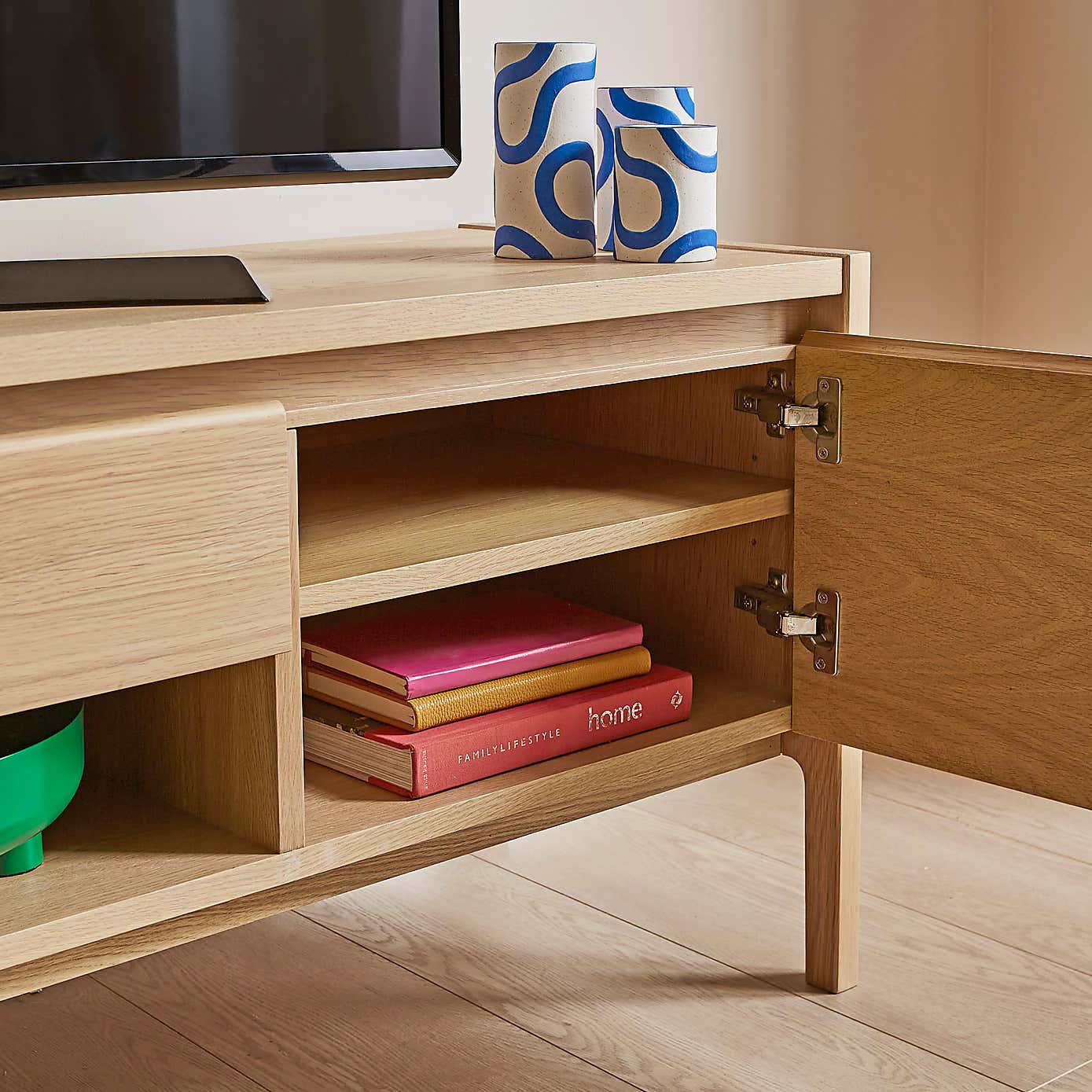 Elements Holmes Extra Wide TV Unit for TVs up to 80", Oak