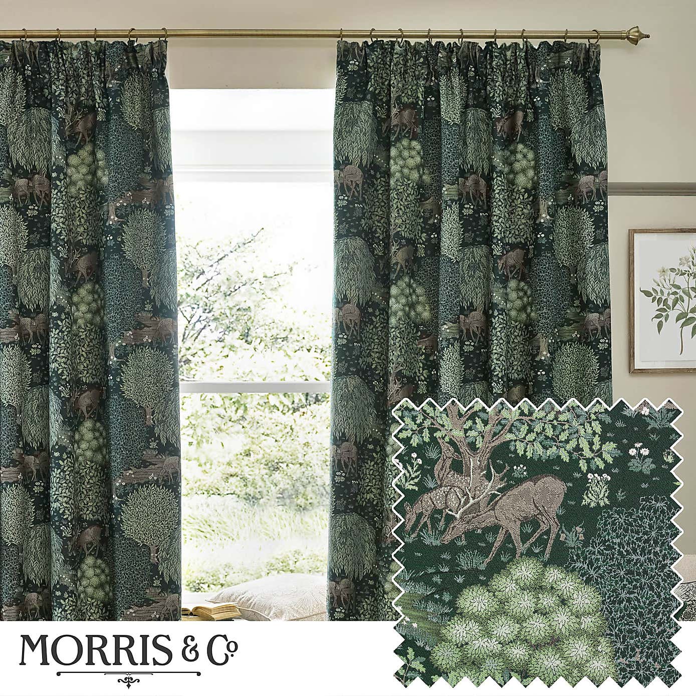 Morris & Co. The Brook Jacquard Pencil Pleat Curtains