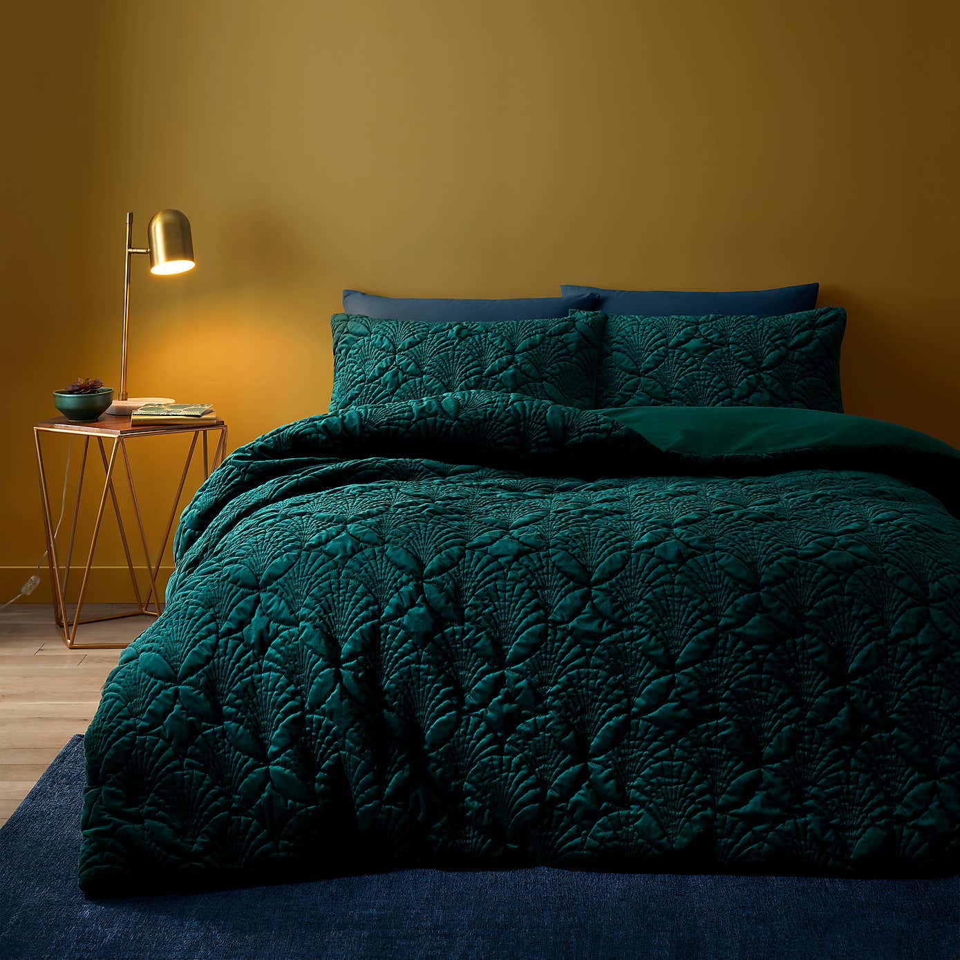 Indra Velour Emerald Duvet Cover and Pillowcase Set
