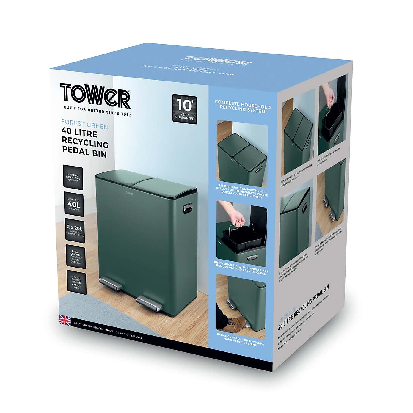 Tower 40L Recycling Pedal Bin