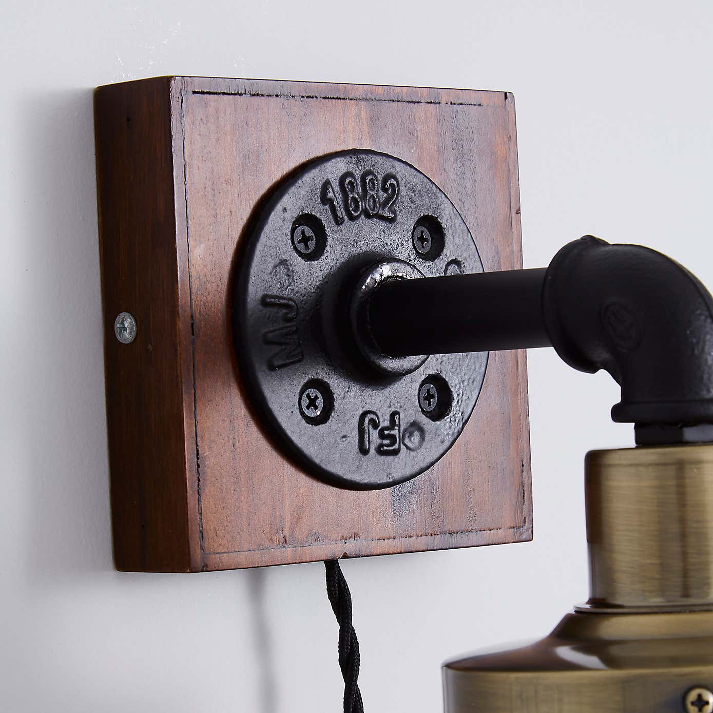 Milas Pipe Black Easy Fit Wall Light Industrial Plug