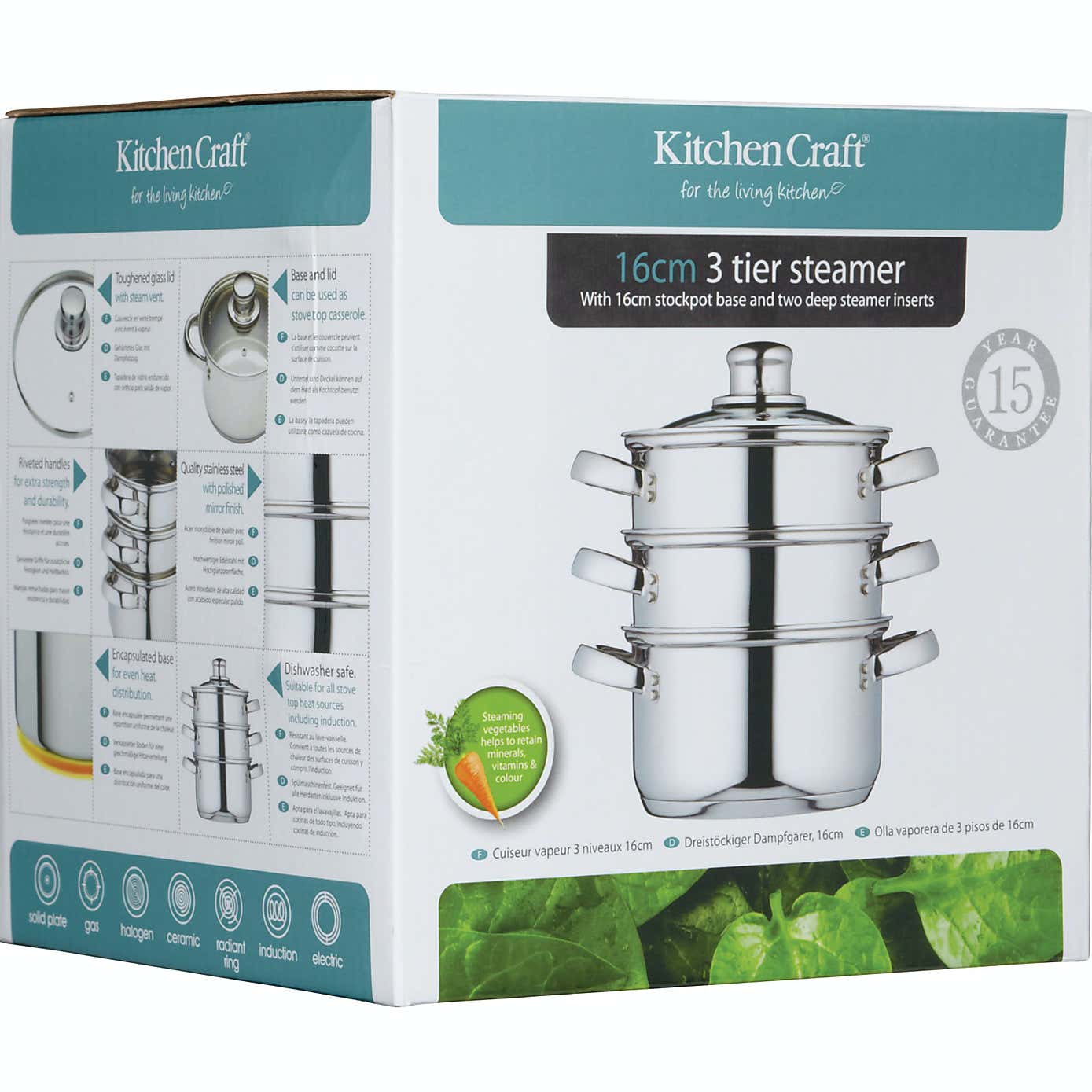 KitchenCraft 3-Tier Food Steamer with Glass Lid