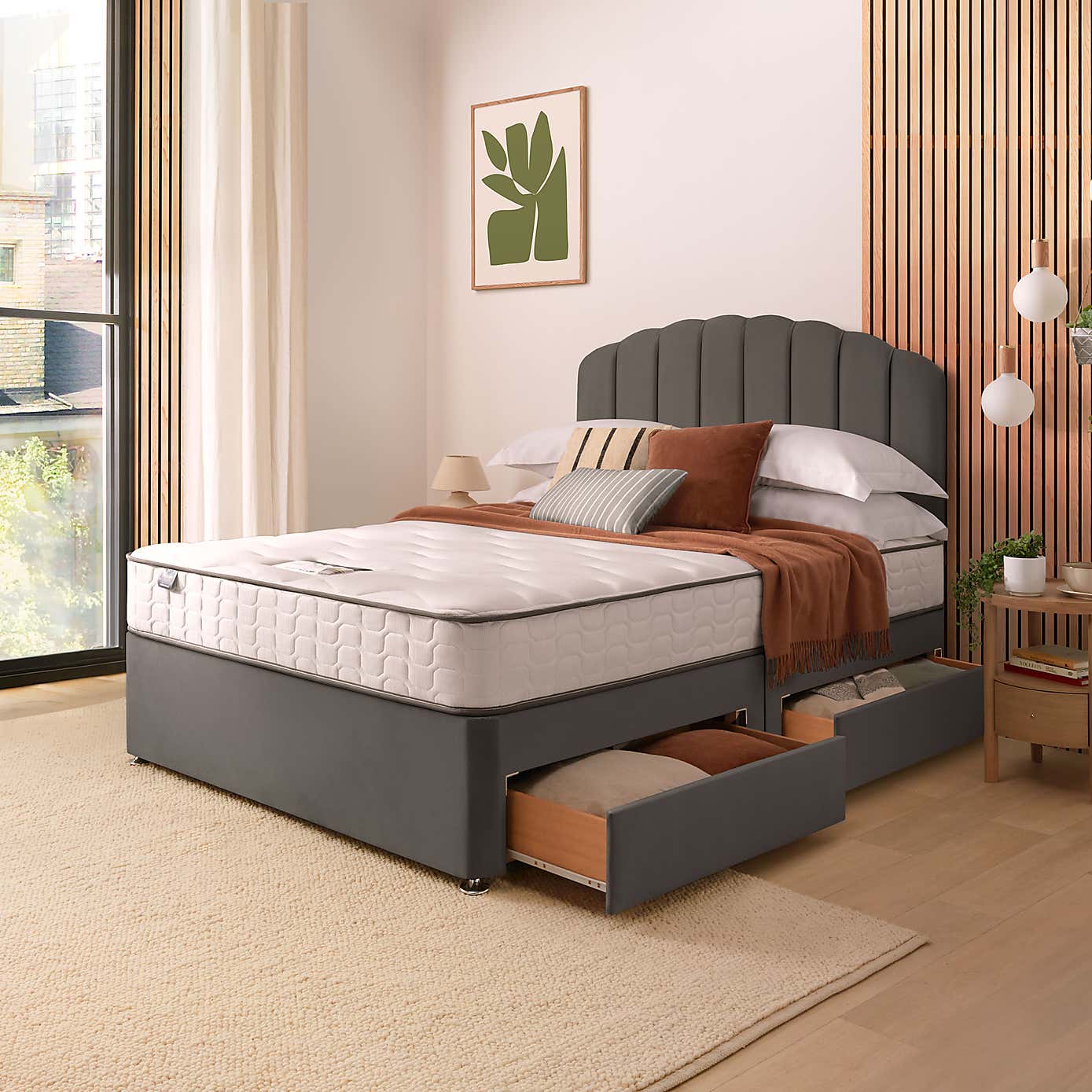 Silentnight 2 Drawer Divan Bed With Velvet Merlin Headboard