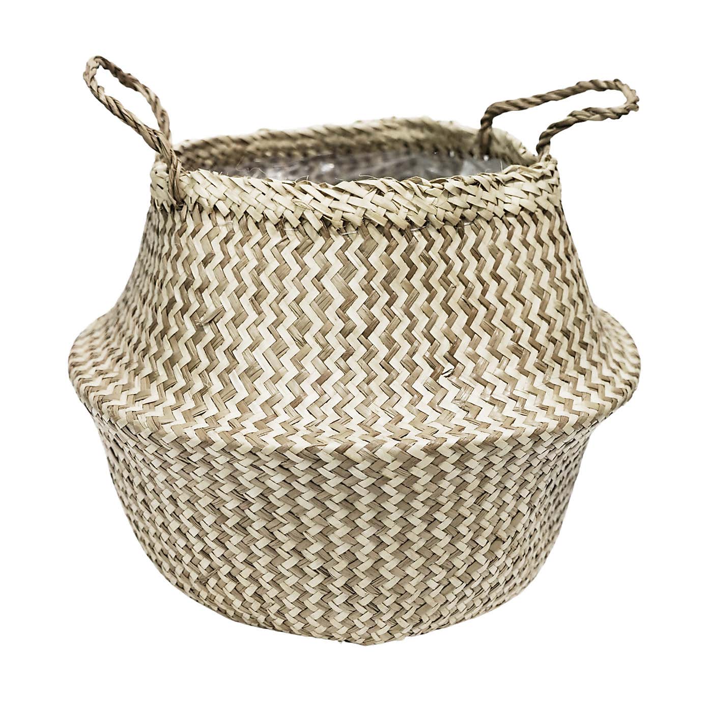 Medium Seagrass Chevron White Lined Basket