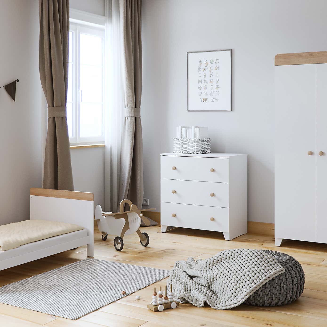 Little Acorns Classic Oak Effect 3 Piece Nursery Furniture Set