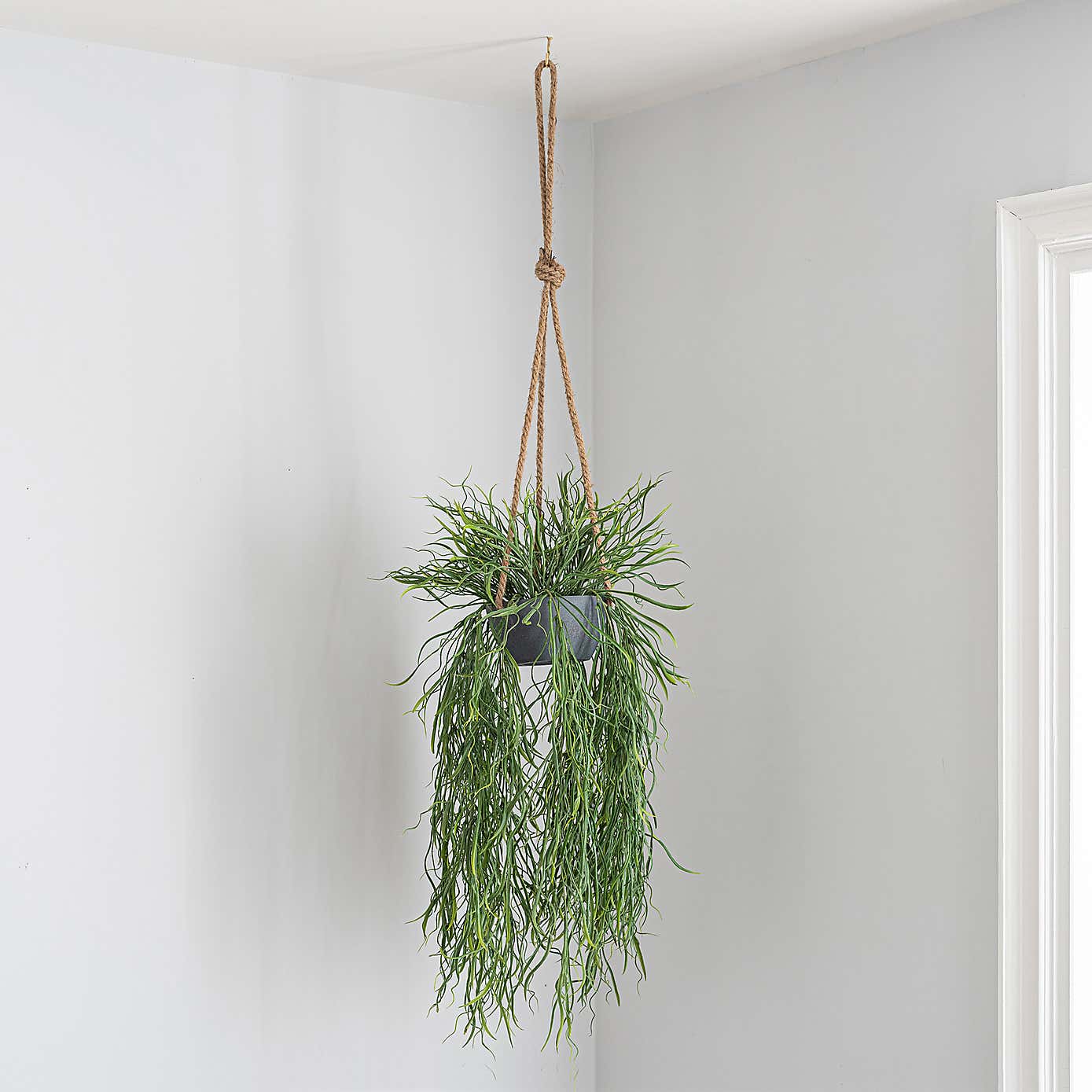 Artificial Trailing Grass in Hanging Grey Plant Pot