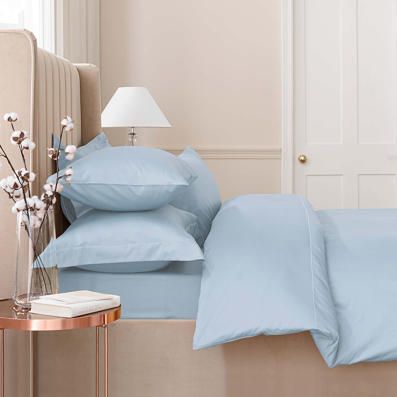 Dorma 300 Thread Count 100% Cotton Sateen Plain Cuffed Pillowcase