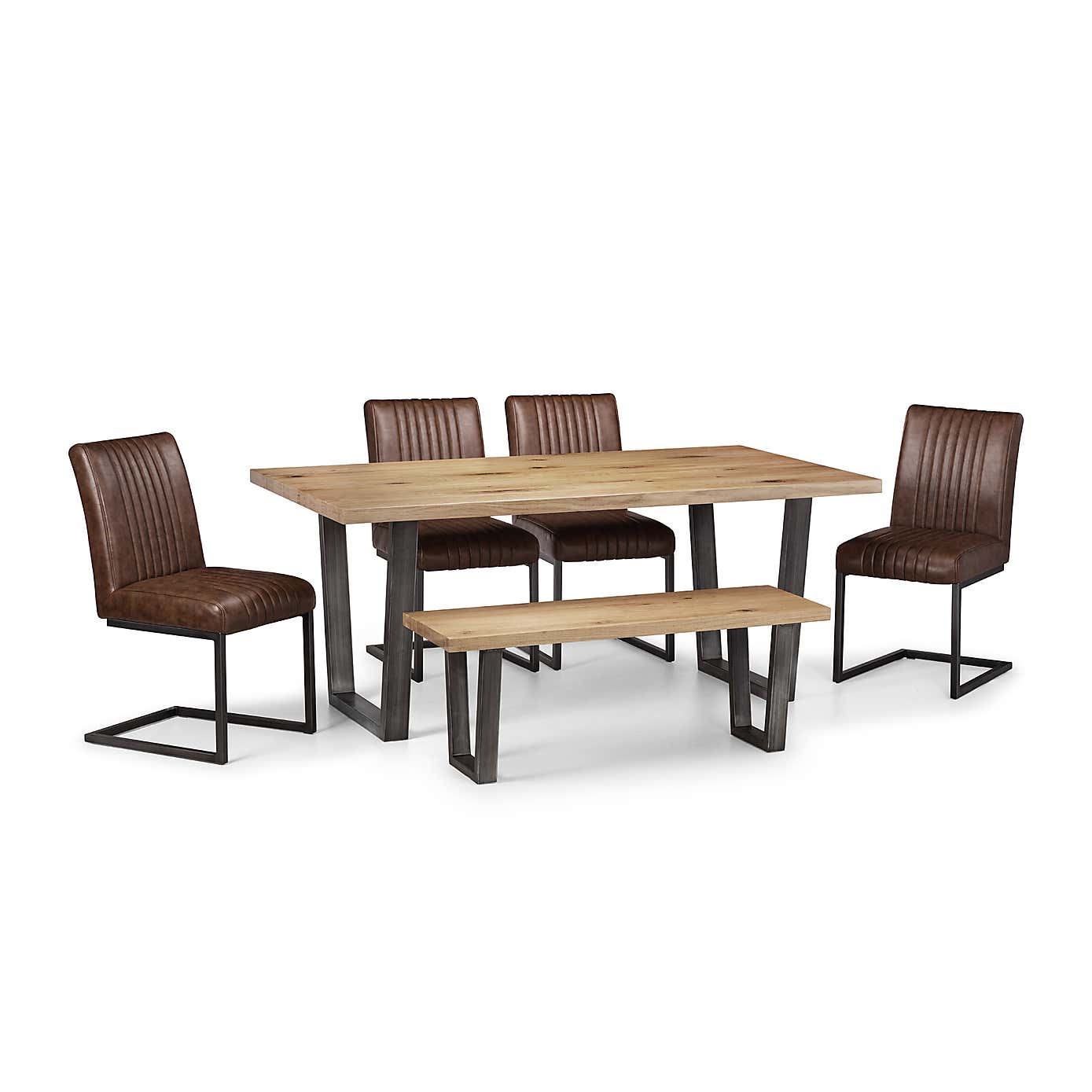 Brooklyn Oak Dining Table Set with 4 Chairs and Bench