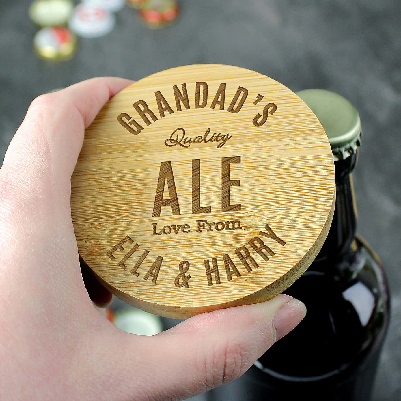 Personalised Bamboo Coaster with Hidden Bottle Opener