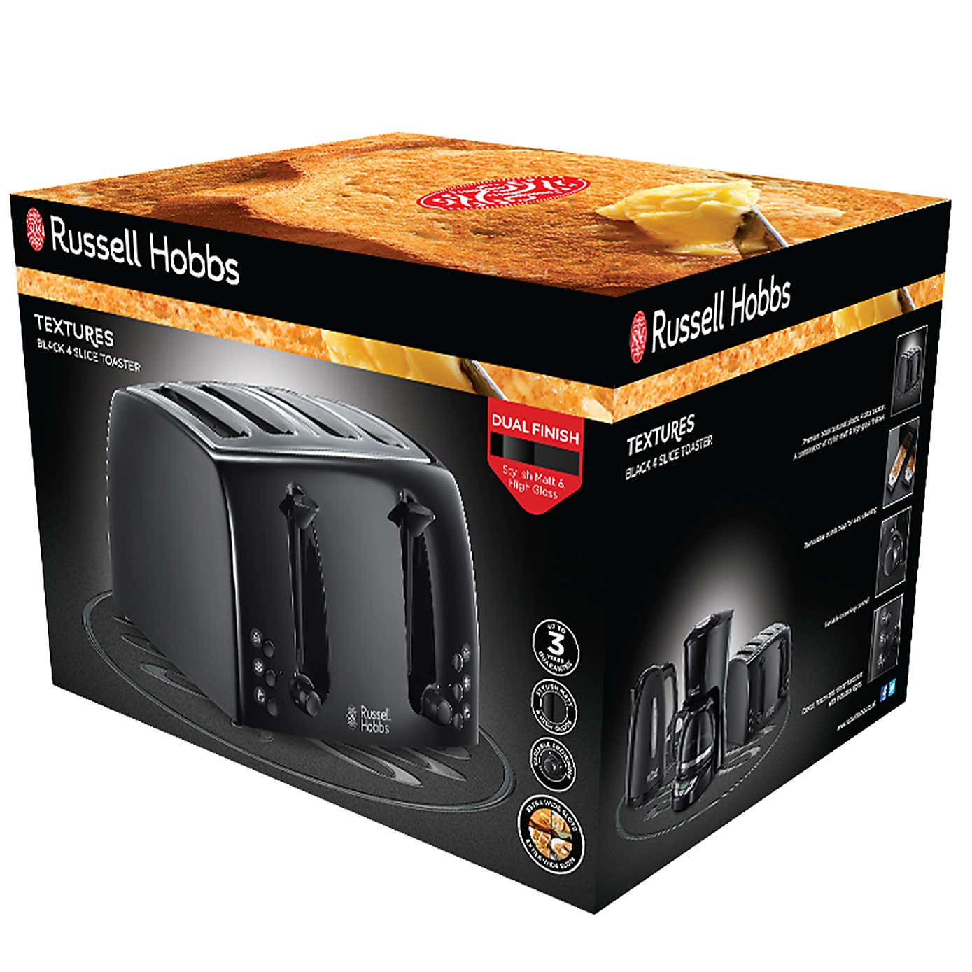 Russell Hobbs Textures 4 Slice Black Toaster
