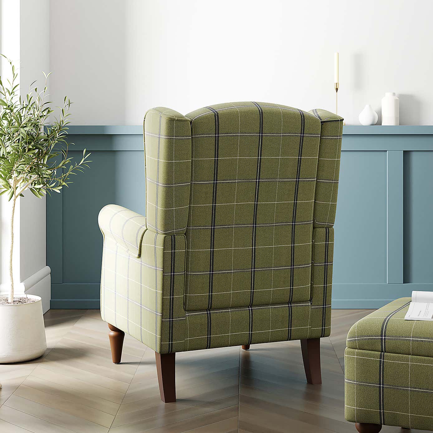 Oswald Check Armchair Green