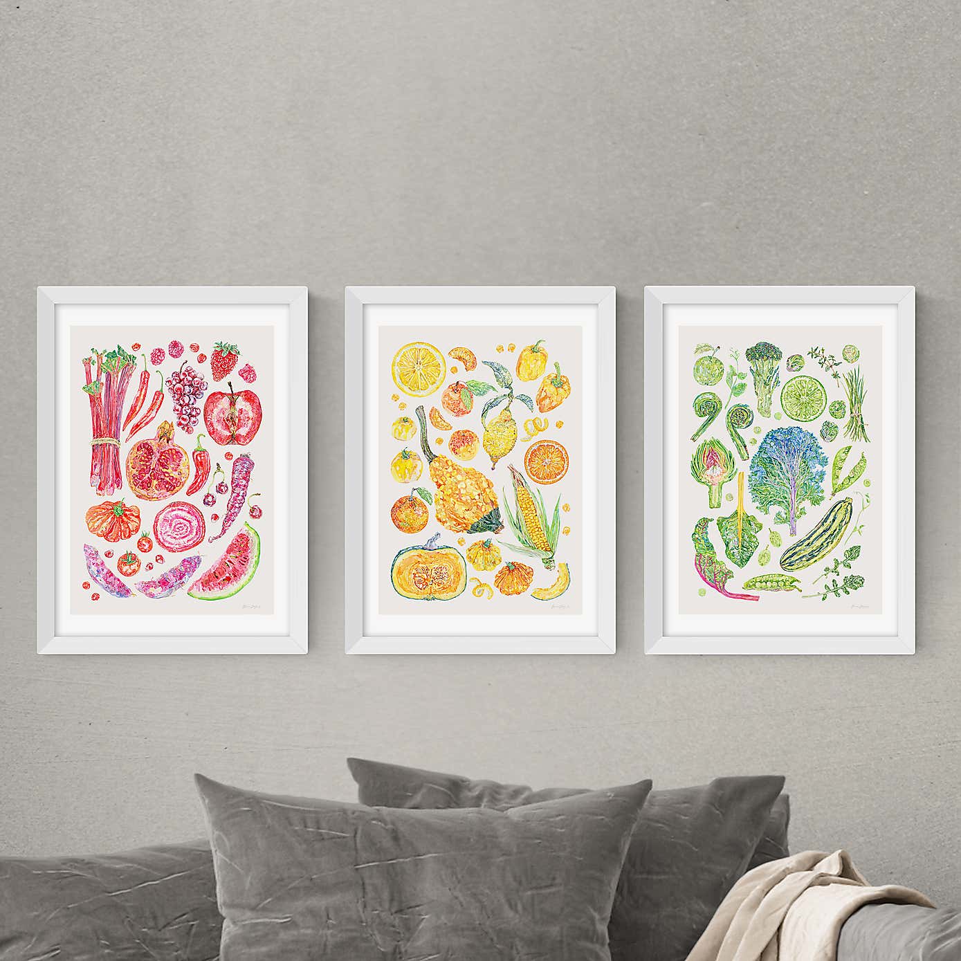 Set of 3 East End Prints Harvest Of Fruit & Vegetables Gallery Wall Framed Prints