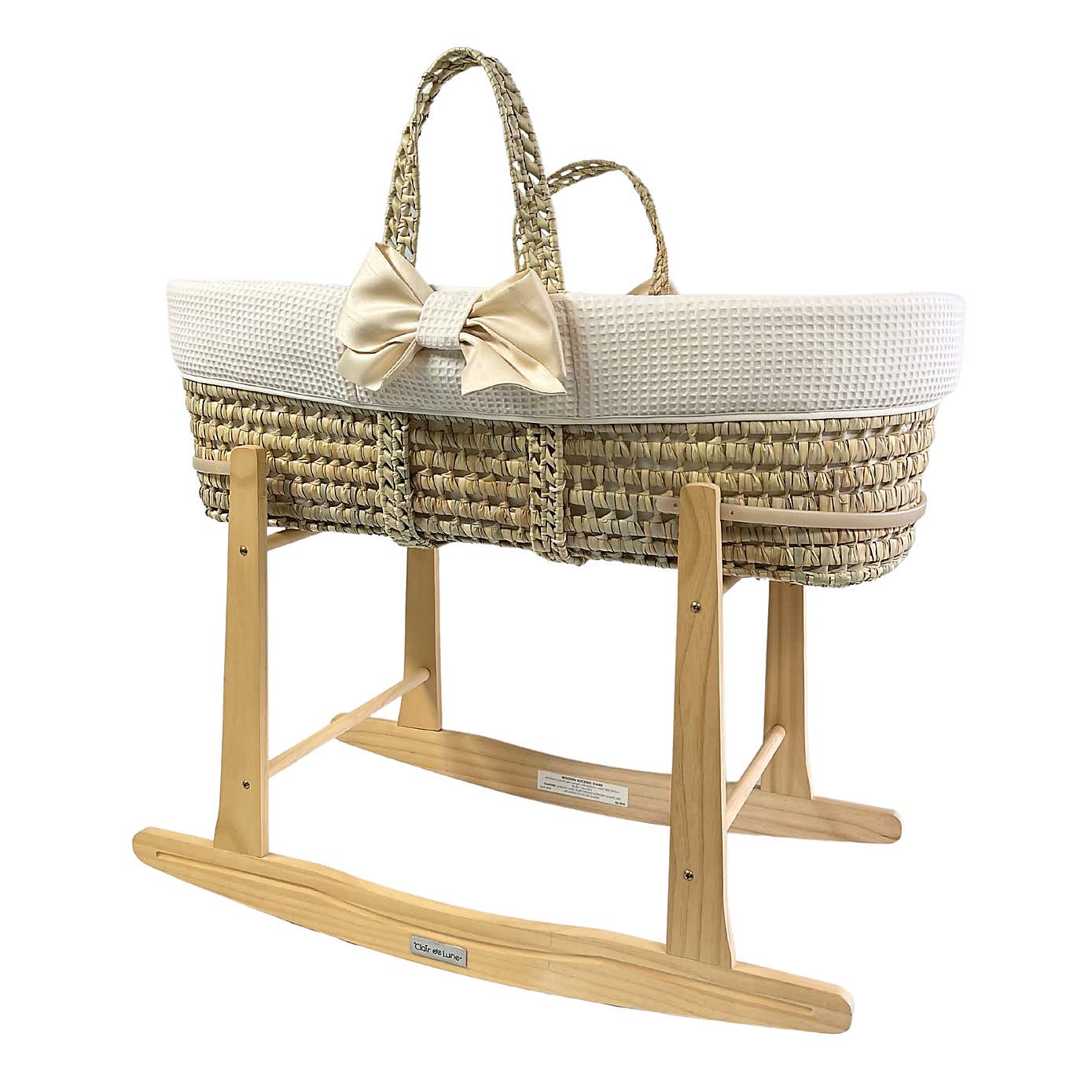 Clair de Lune Chelsea Palm Moses Basket With Natural Rocking Stand