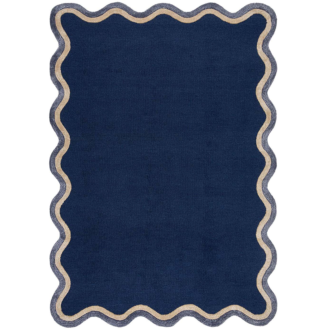 Azure Wave Border Wool Rug
