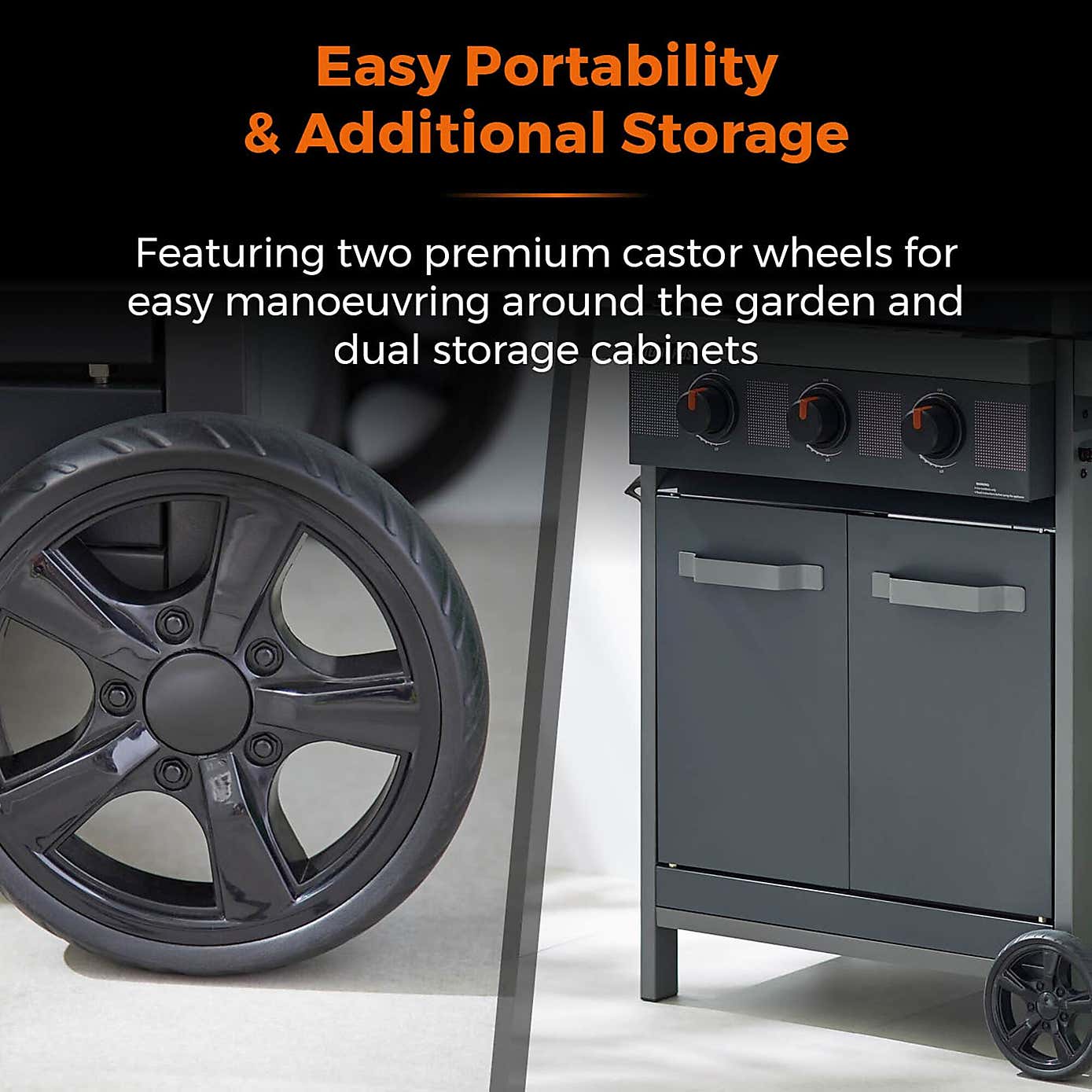 Tower Stealth Plus Three Burner Gas BBQ with Side Burner, Black Steel