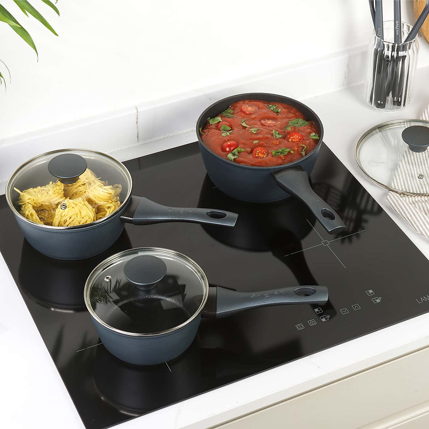Salter Megastone 3 Piece Aluminium Saucepan Set