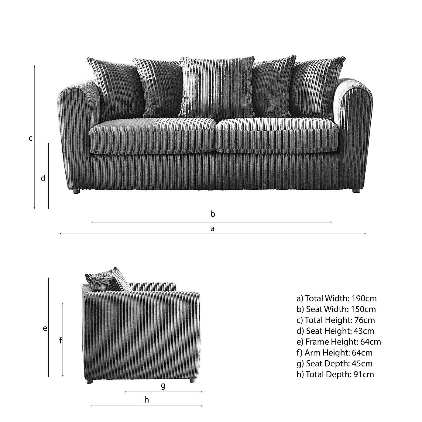 Blake Jumbo Cord 3 Seater Sofa