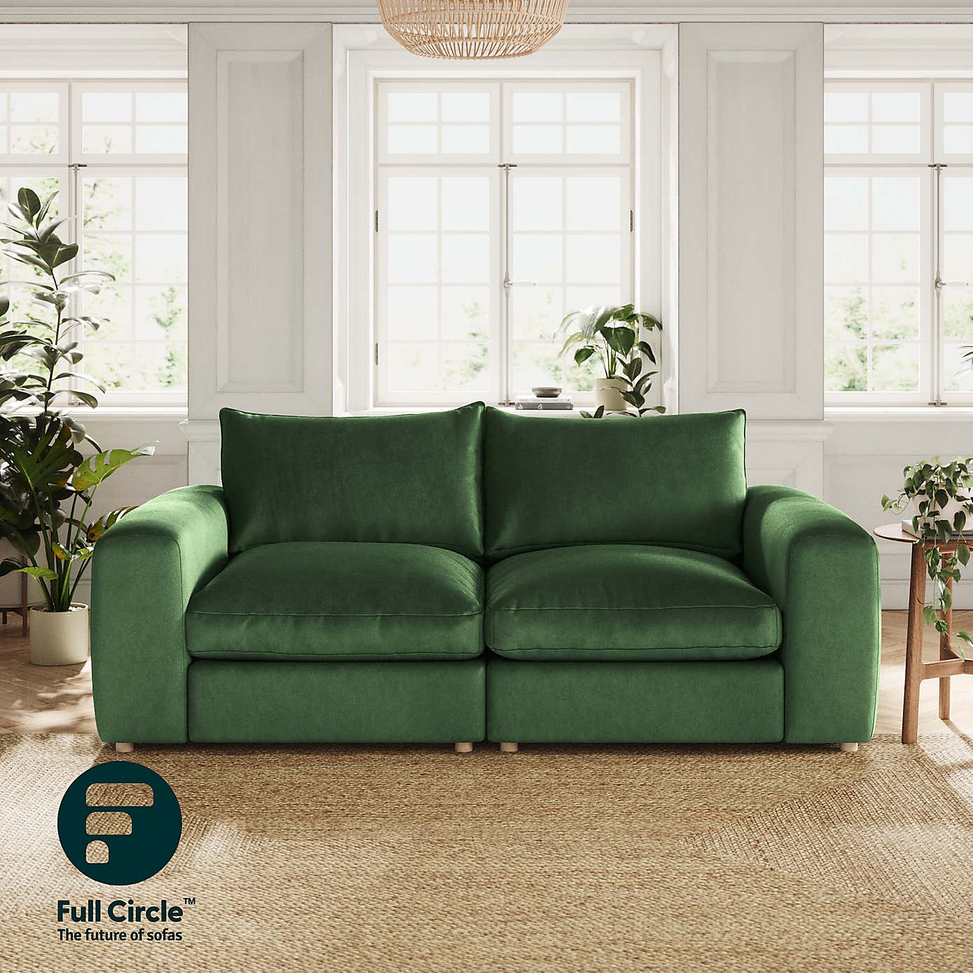Full Circle Austin Cosy Velvet 4 Seater Sofa, Bottle Green