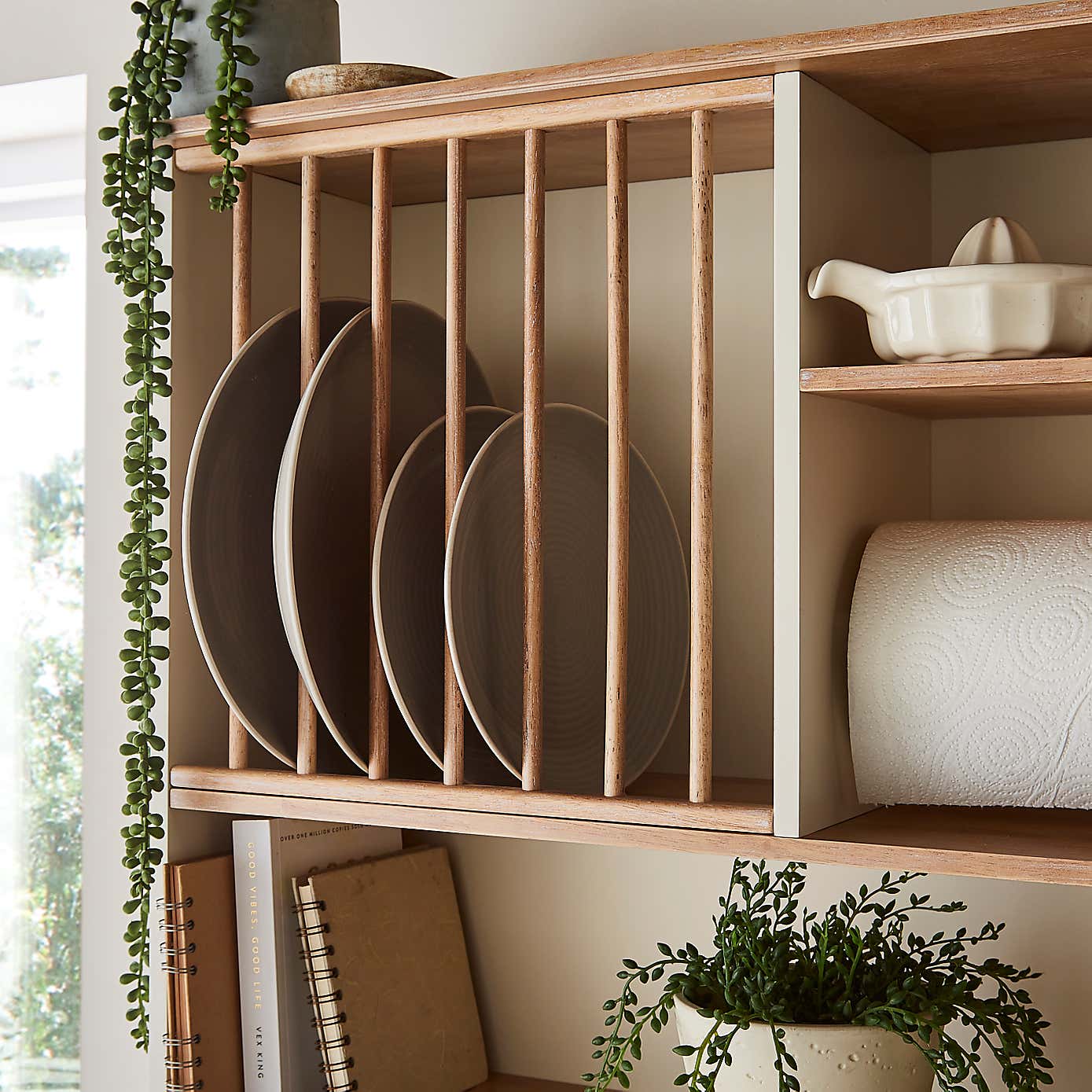 Churchgate Kitchen Wall Storage Unit with Plate Rack and Kitchen Roll Holder