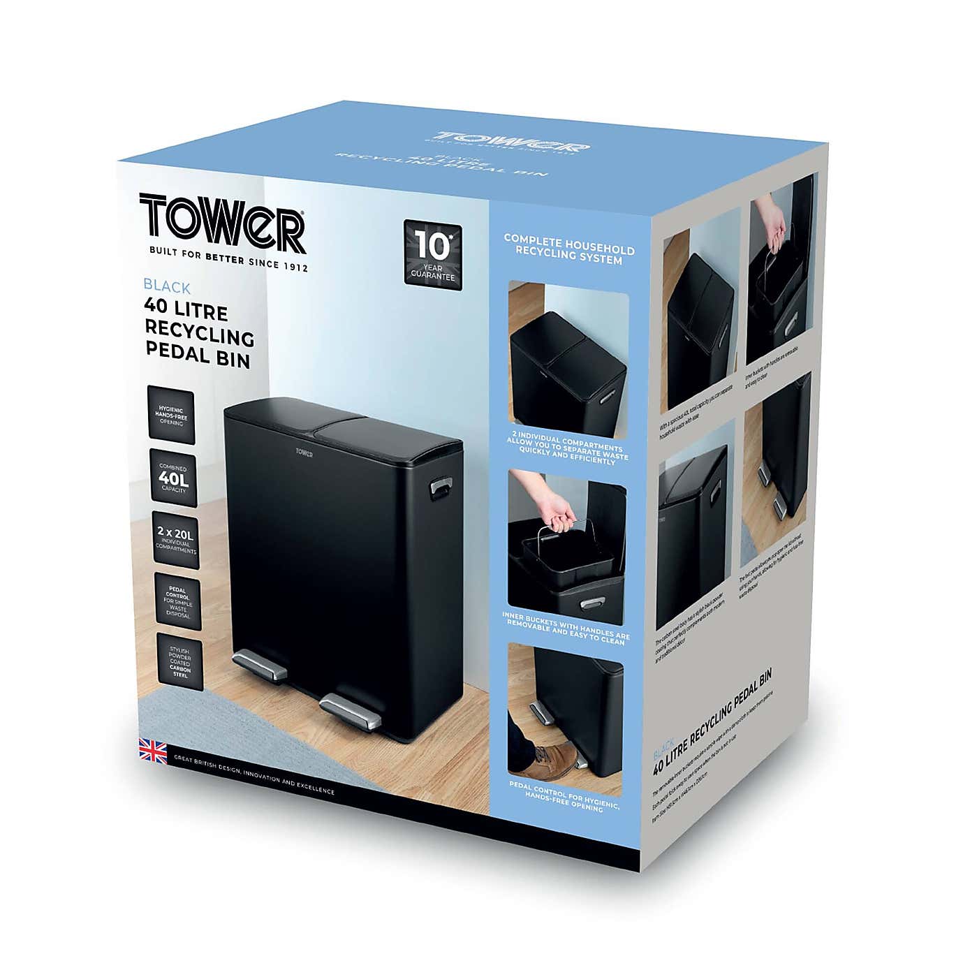 Tower 40L Recycling Pedal Bin