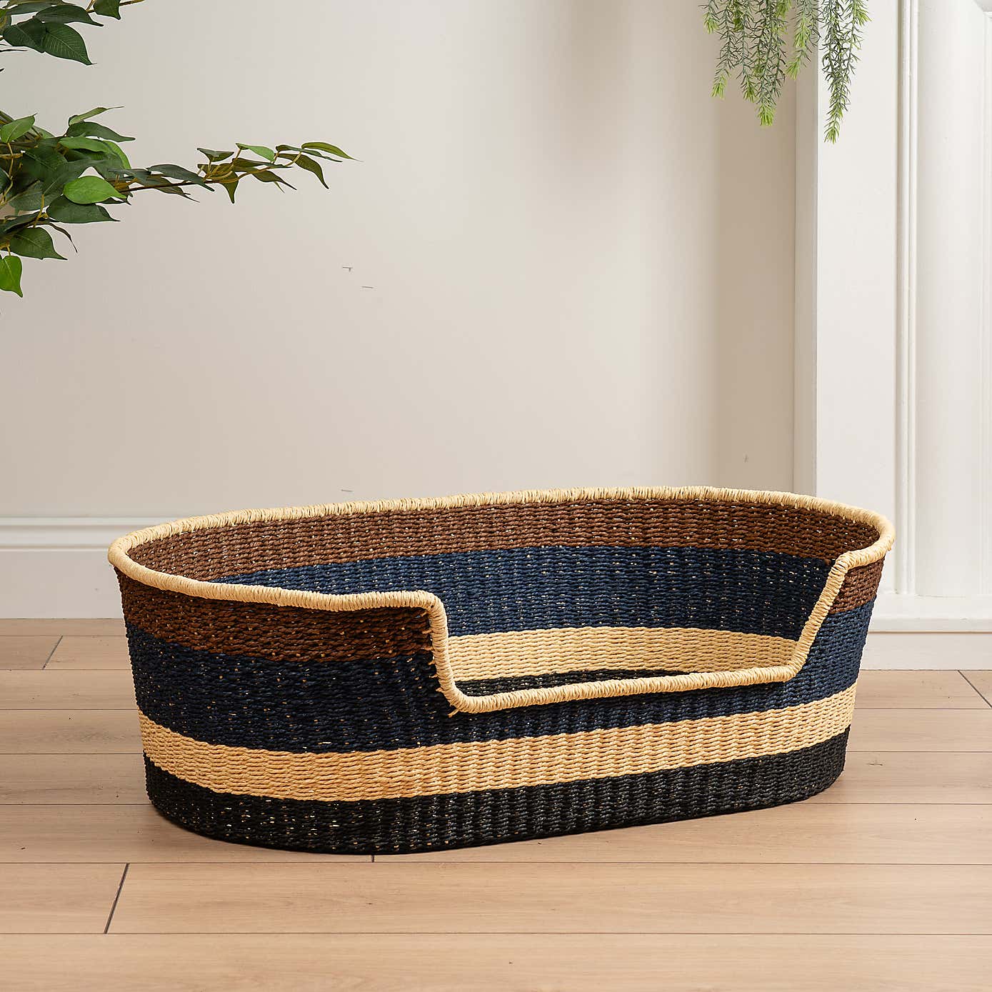 Navy and Brown Stripe Woven Pet Bed
