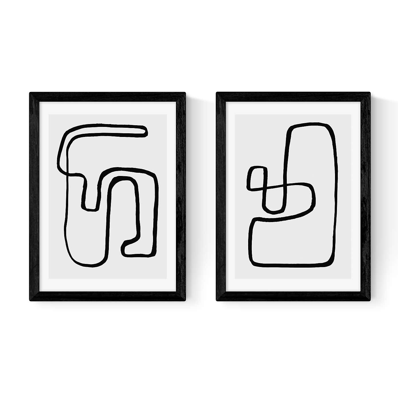 East End Prints Abstract Monochrome Set of 2 Prints by Rafael Farias