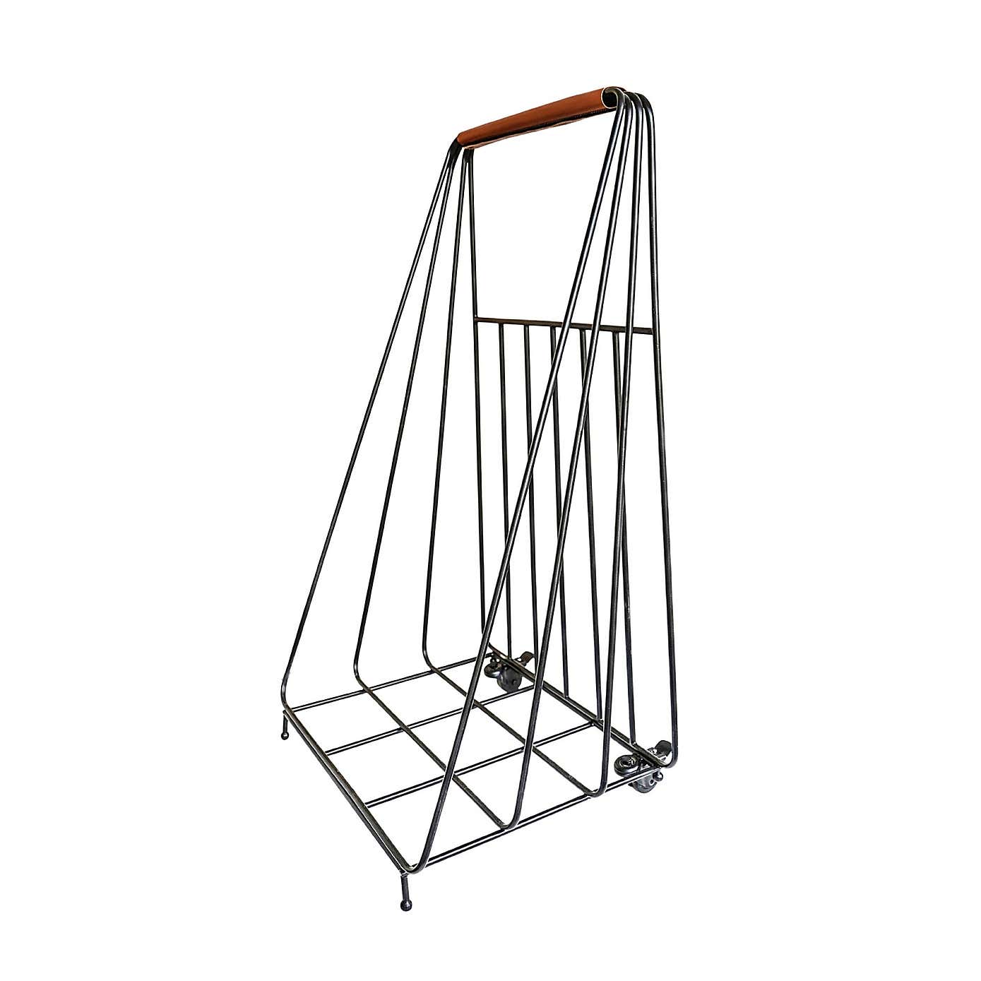 Contemporary Leather Handle Log Trolley