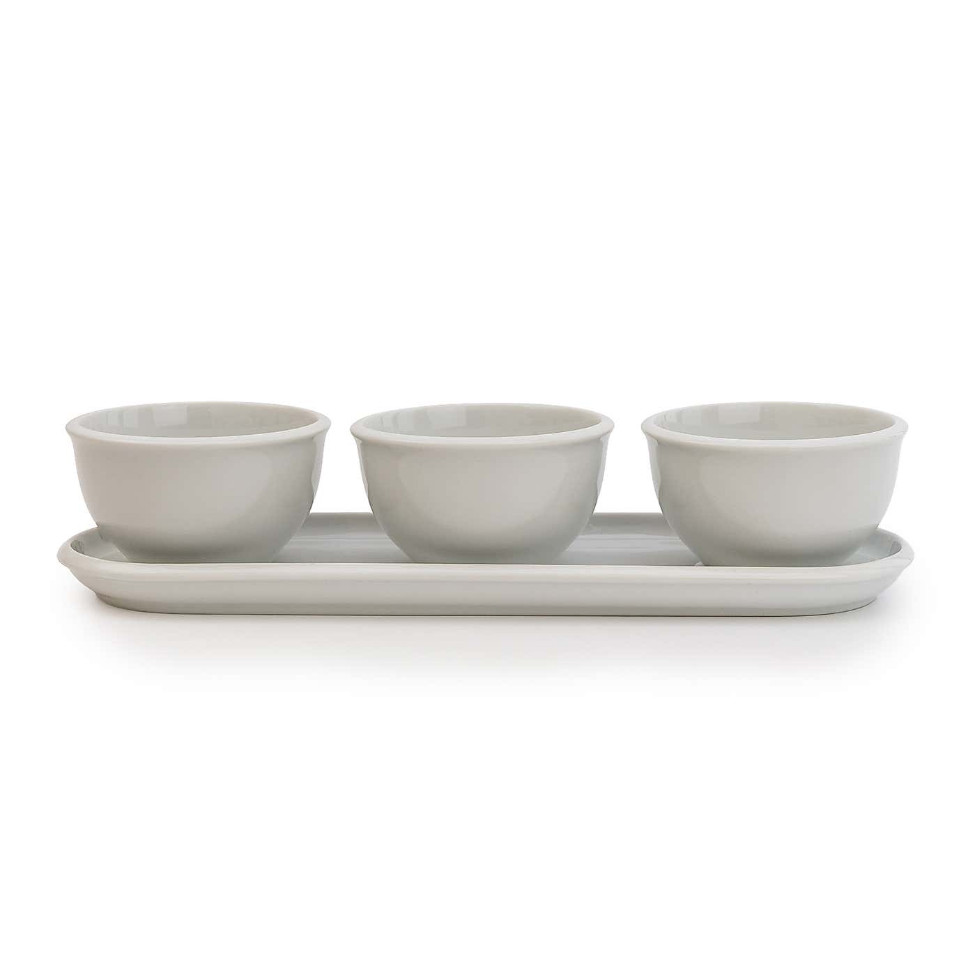 White Set of 3 Dip Bowls with Platter