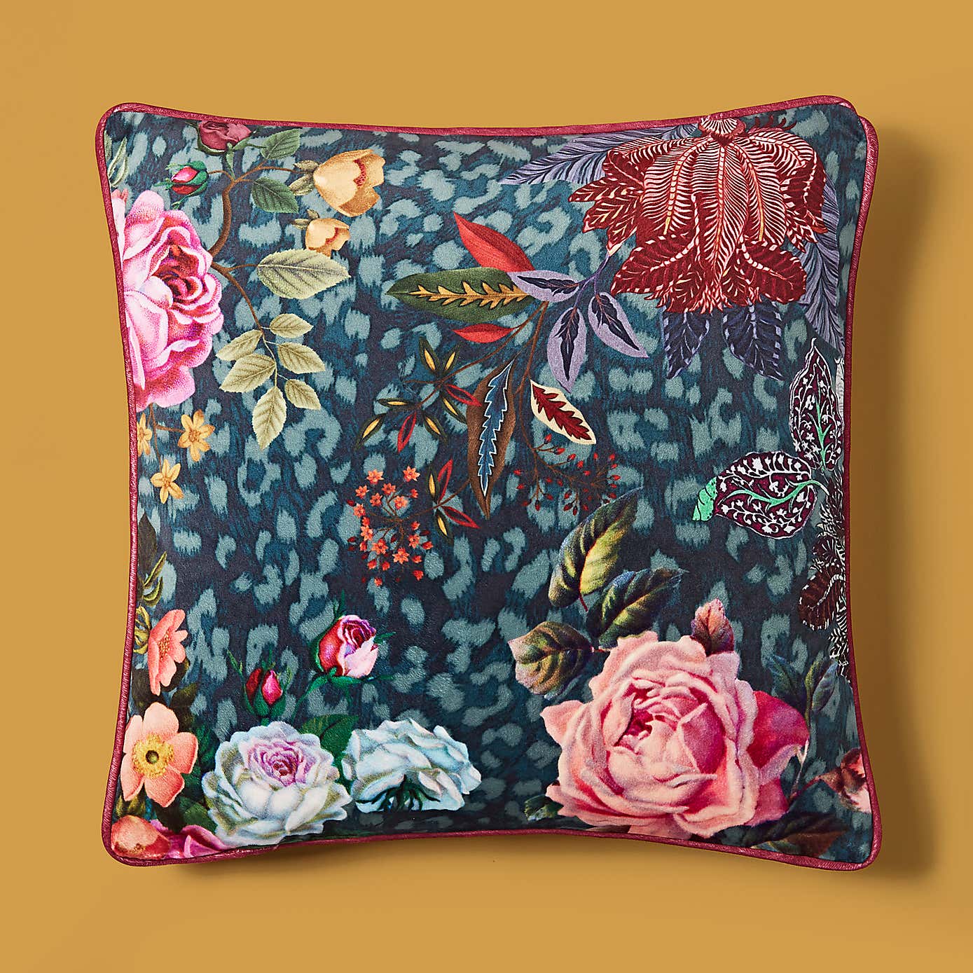 Leopard Floral Square Cushion Cover