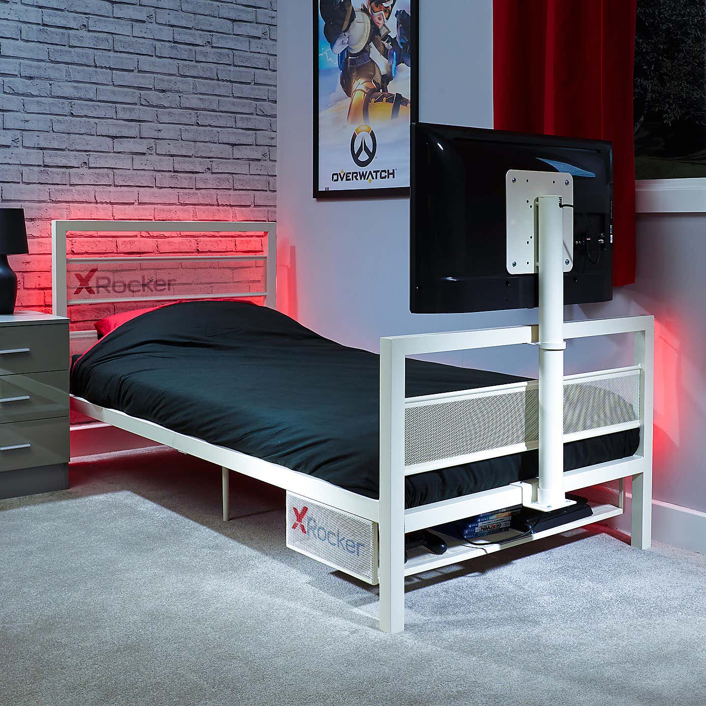 X Rocker White Basecamp Gaming Bed with TV VESA Mount