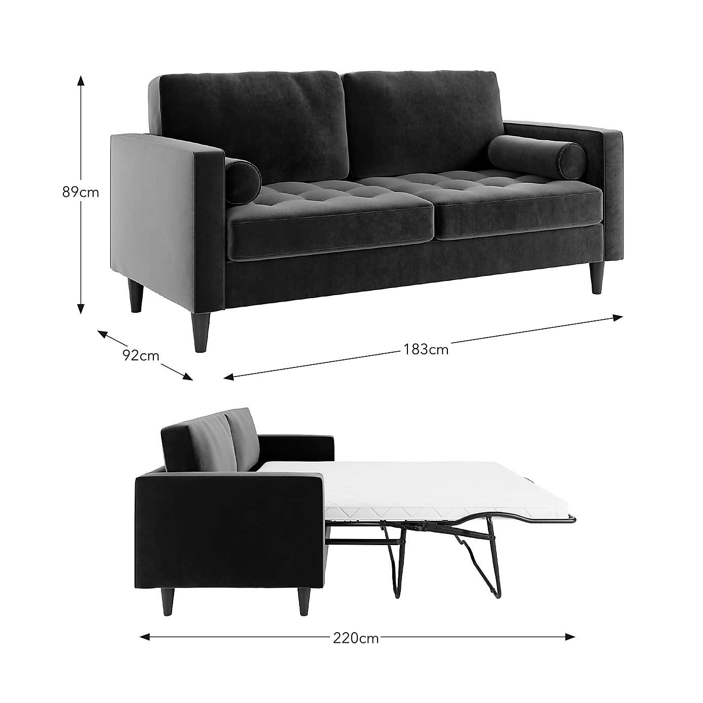 Zoe Velvet 3 Seater Double Sofa Bed