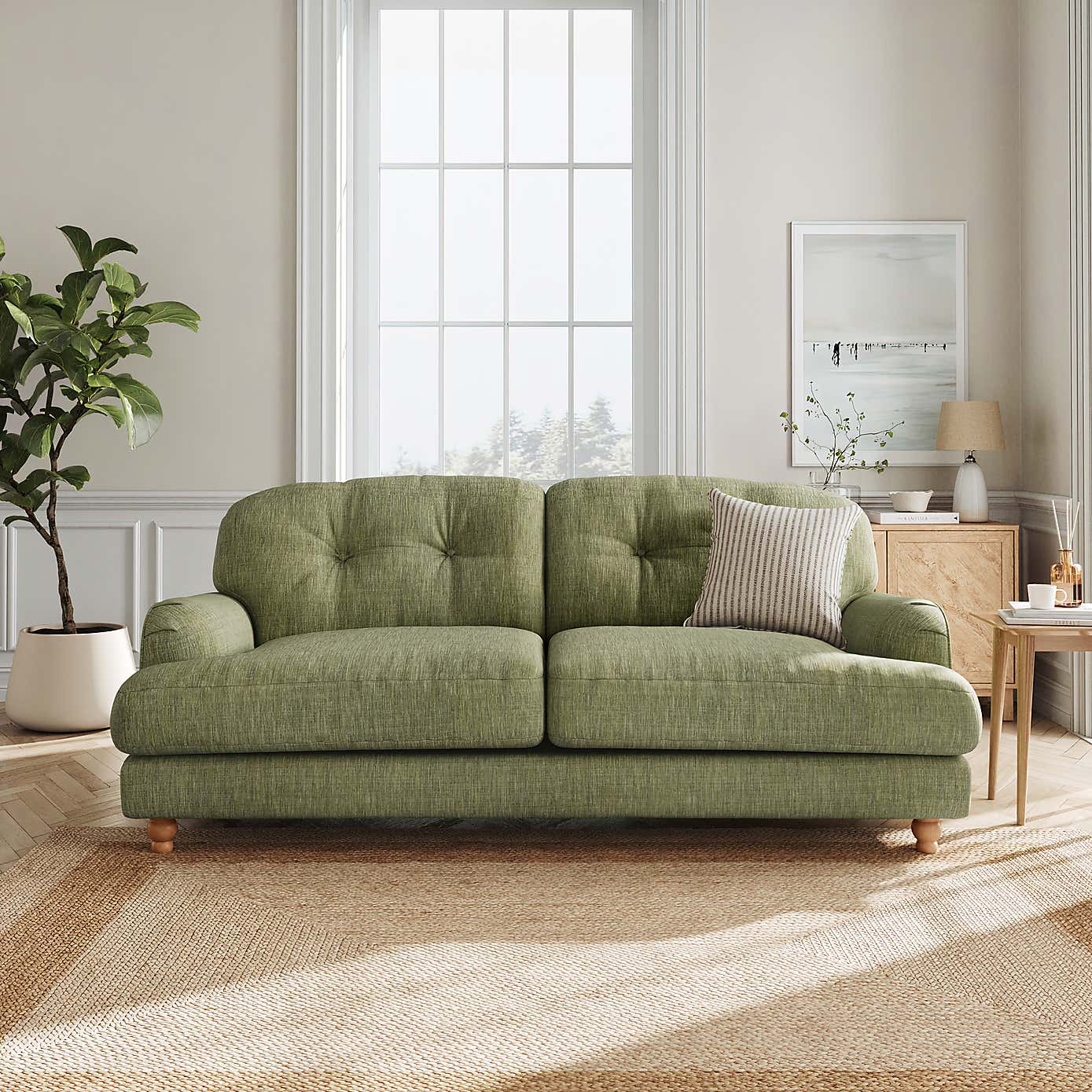 Martha Faux Linen 3 Seater Sofa Natural
