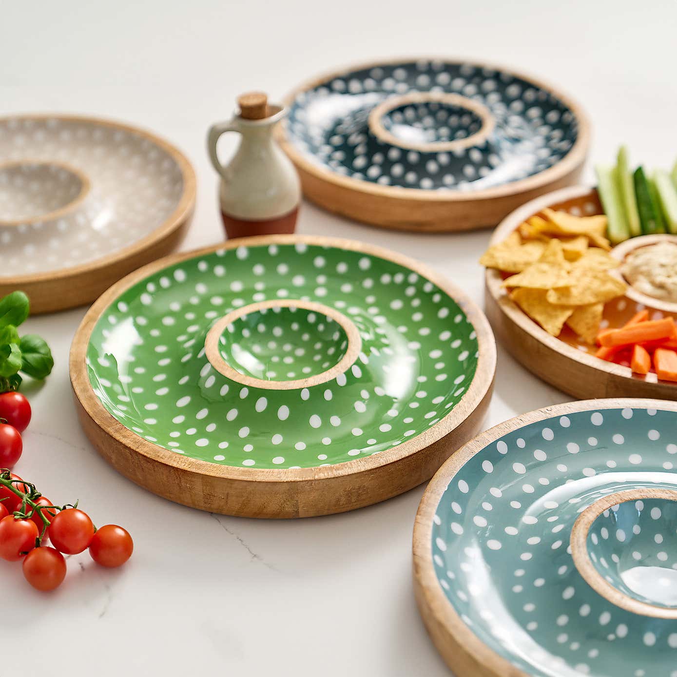 Dexam Sintra Mango Wood Spotted Chip and Dip Bowl