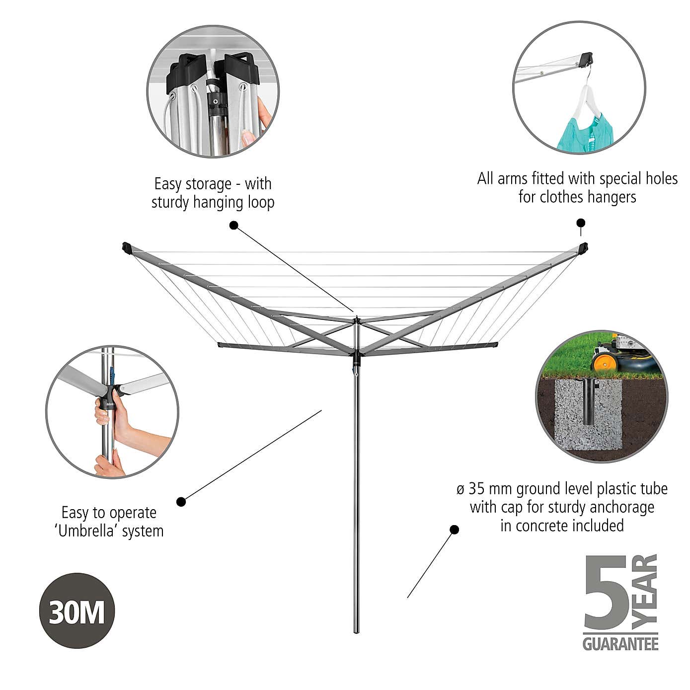 Brabantia 30 Metre 3 Arm Compact Rotary Washing Line