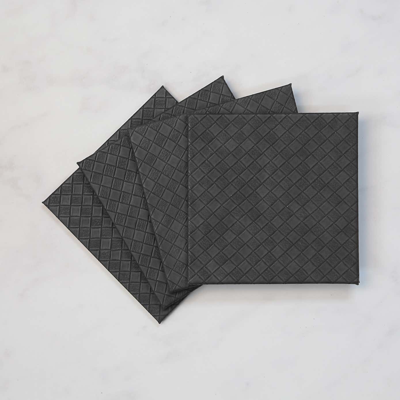 Set of 4 Grey Weave Faux Leather Coasters