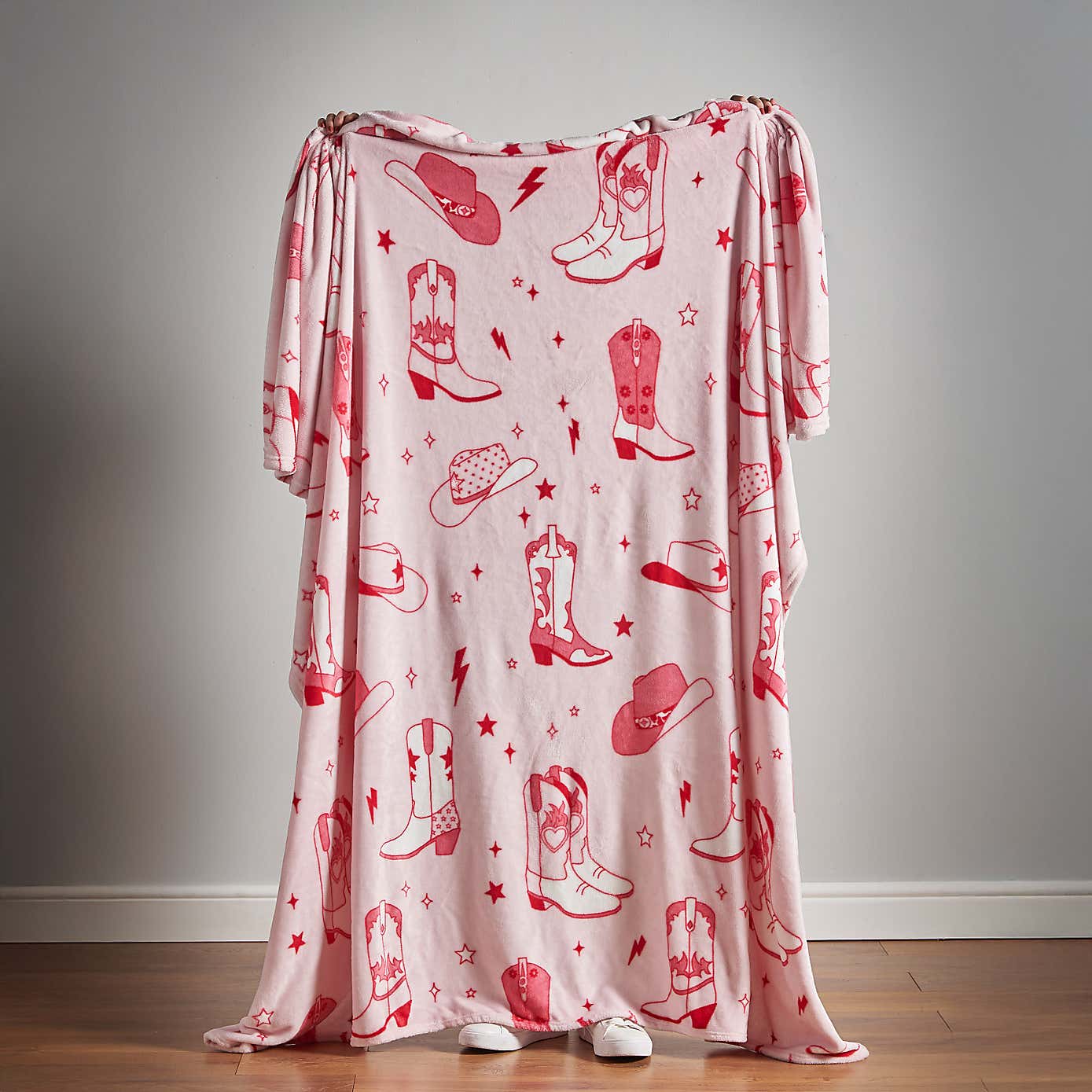 Sassy B Cowgirl Boot Fleece Pink Throw 200cm x 240cm