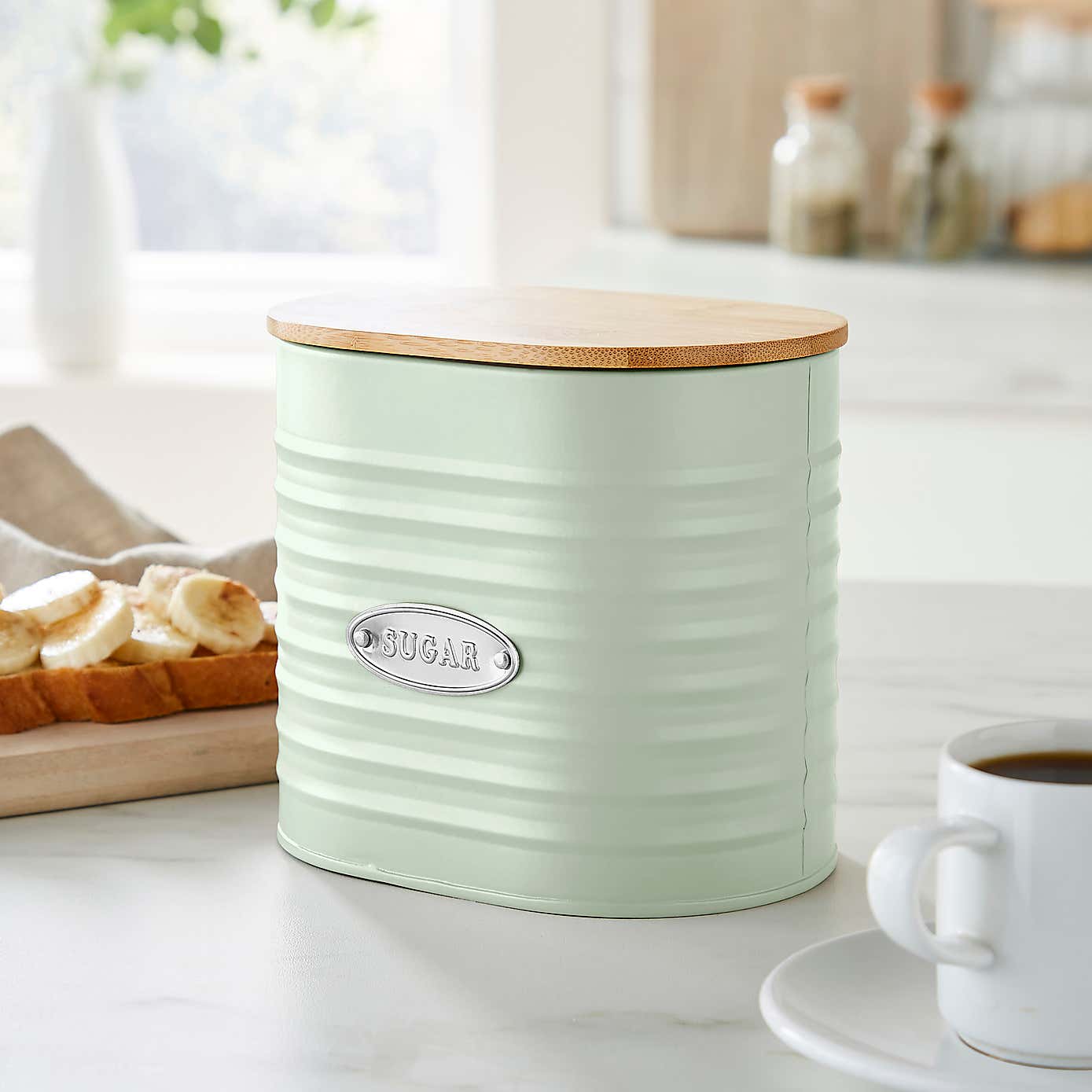 Metal Sugar Canister with Badge Sage