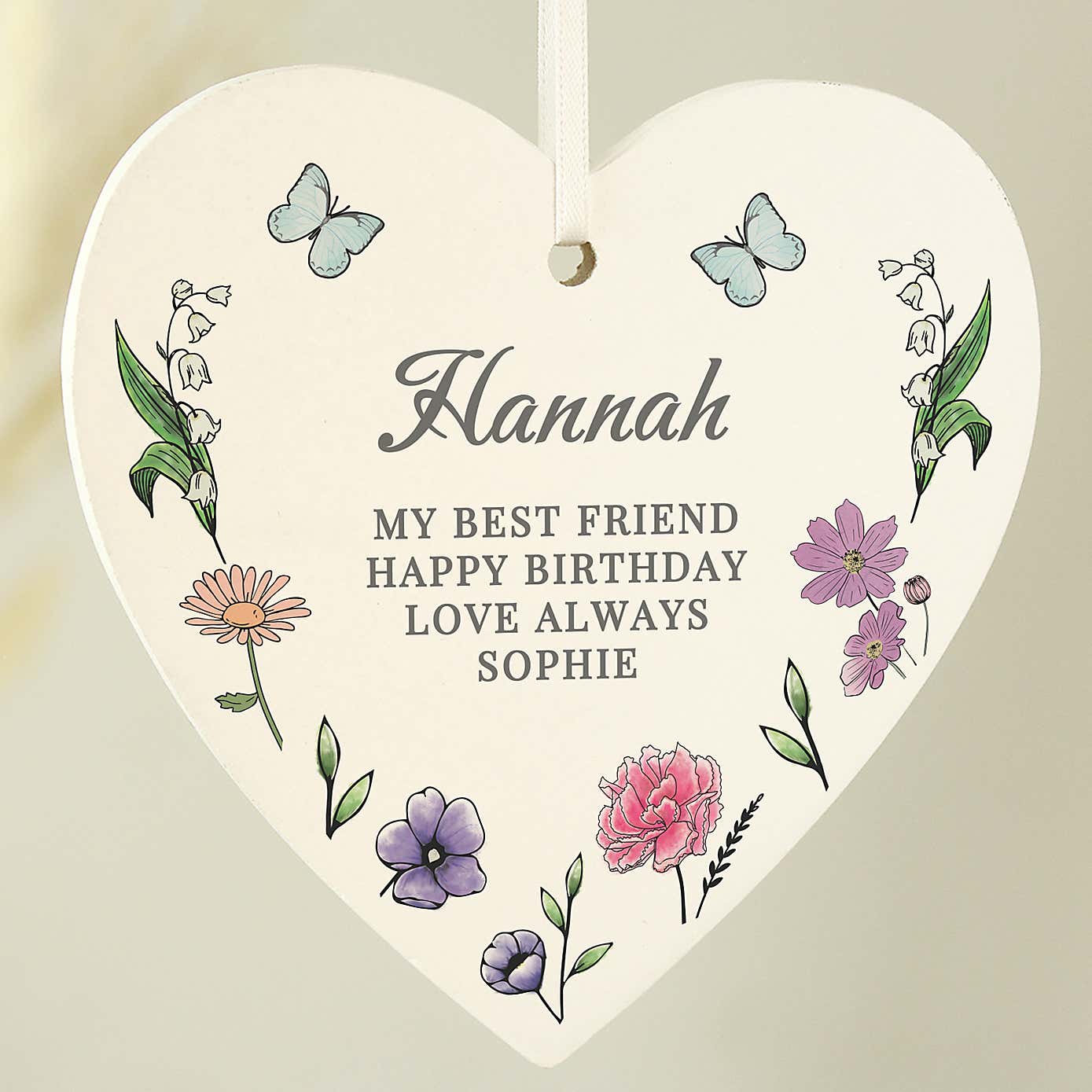 Personalised Wild Flowers Wooden Heart