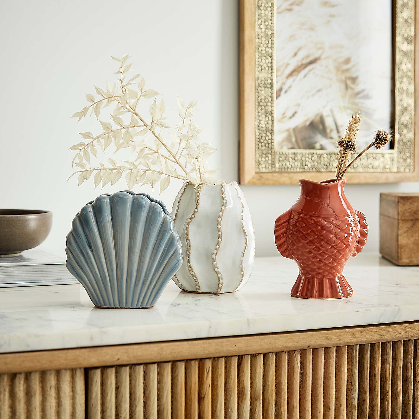 Oceanscape Set of 3 Ceramic Bud Vases