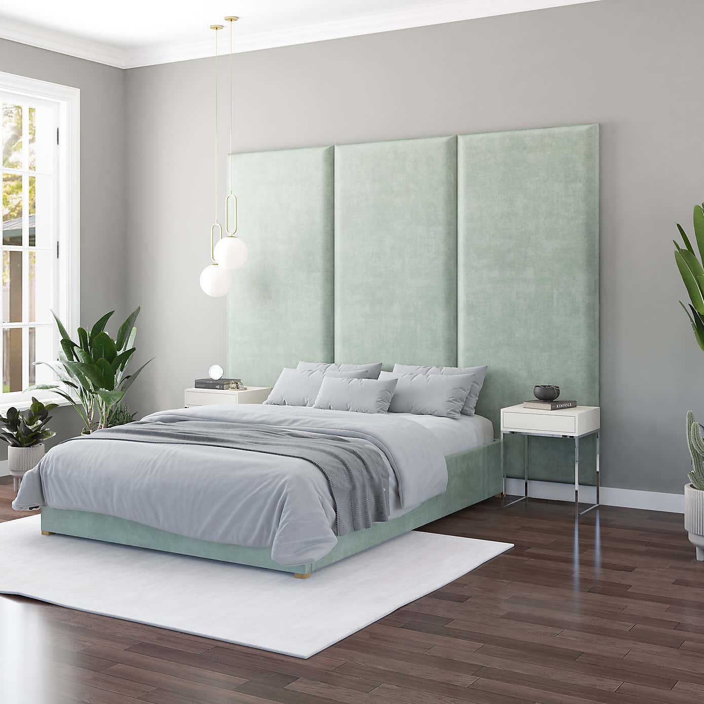 Hanging Wall Panel Dual Mount Plush Velvet Headboard