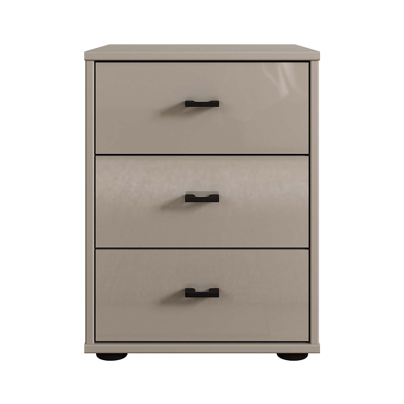 Kahla Glass Fronted 3 Drawer Bedside Table