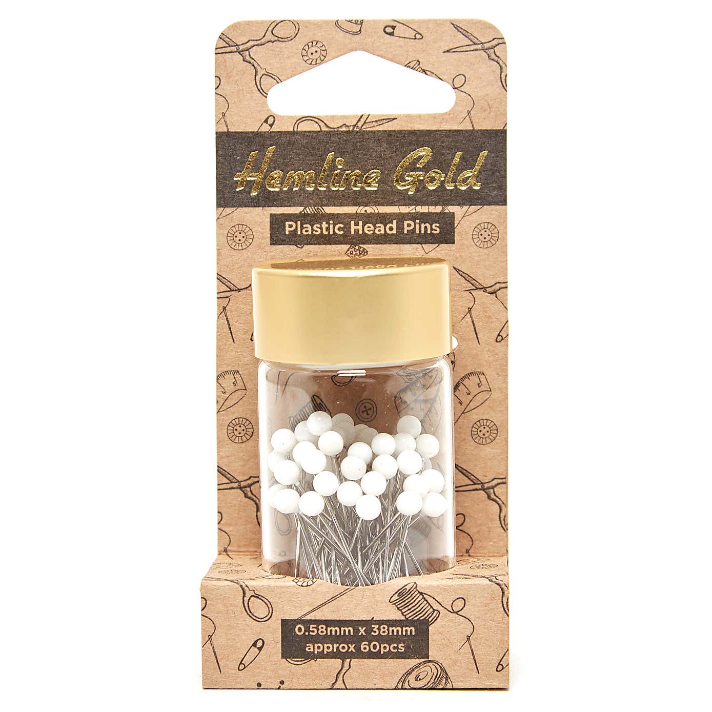 Hemline Gold Plastic Head Nickel Plated Pins