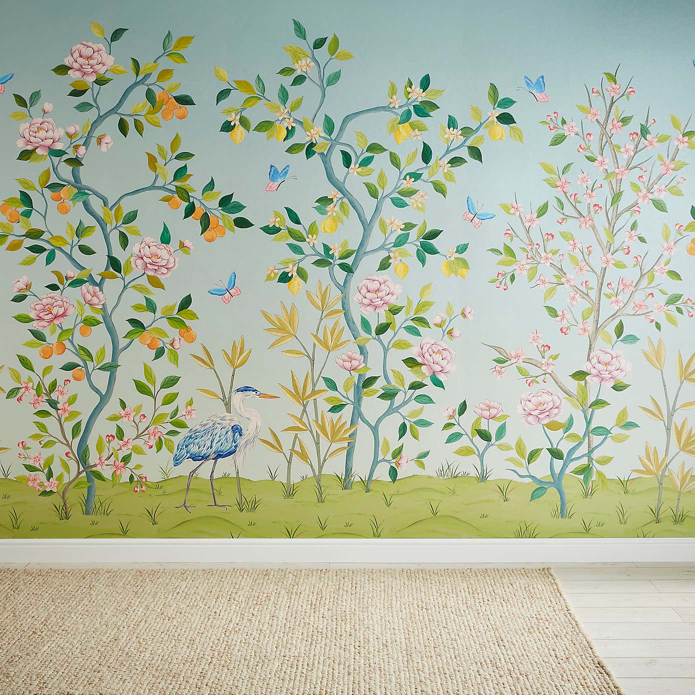 Cranberry and Laine Chinoiserie Floral Wall Mural