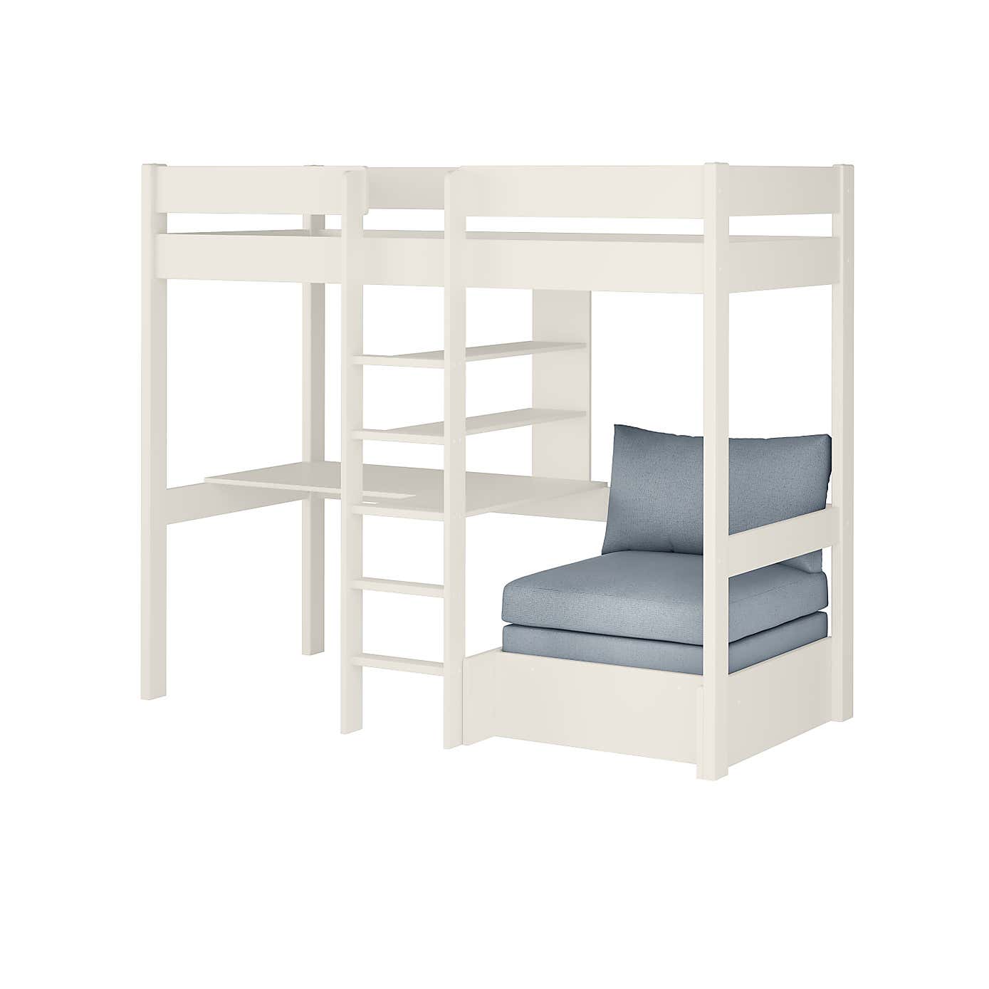 Stompa Uno Highsleeper With Chair Bed And Cushion Set, Pine